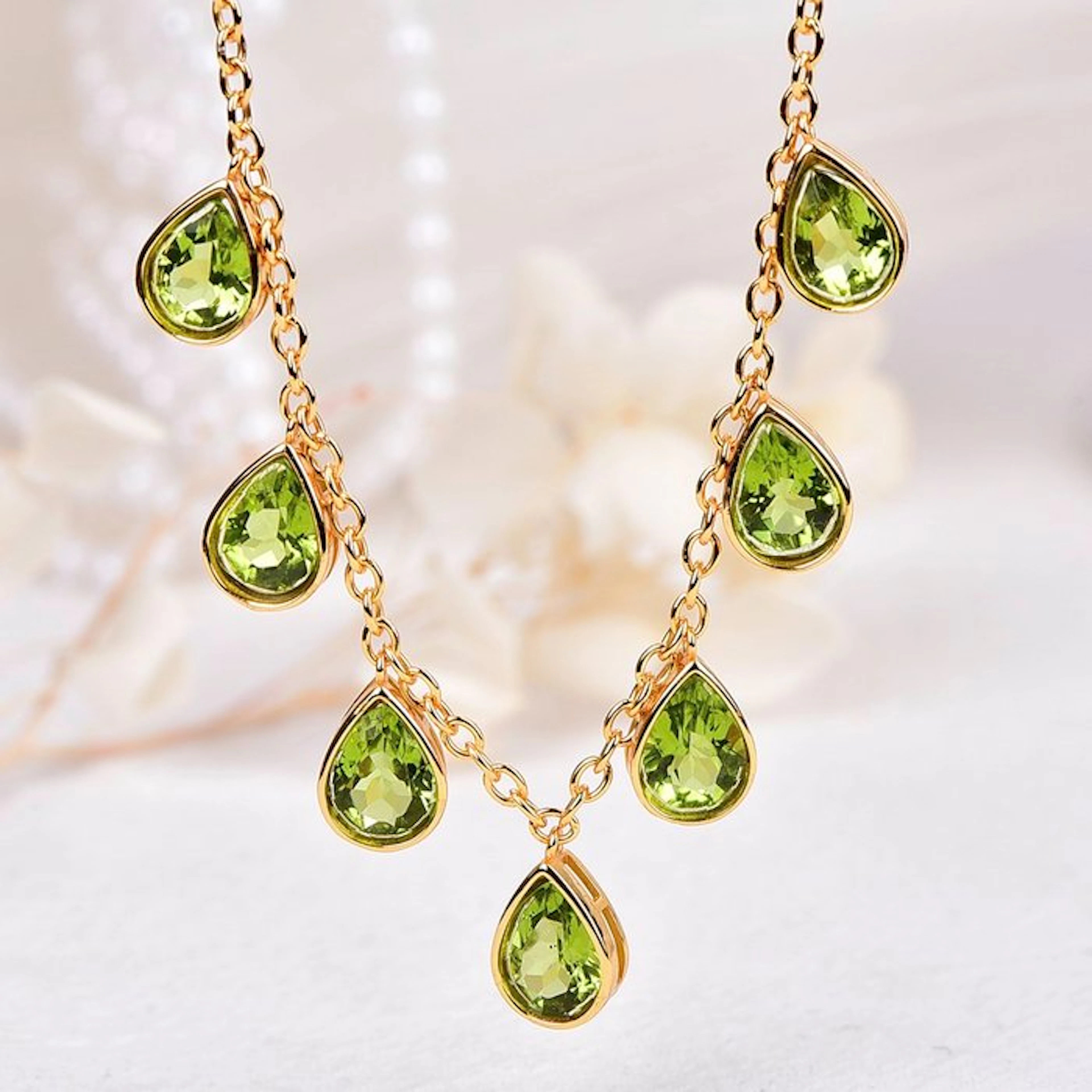 No reserve price - Necklace Silver - Peridot - Certified