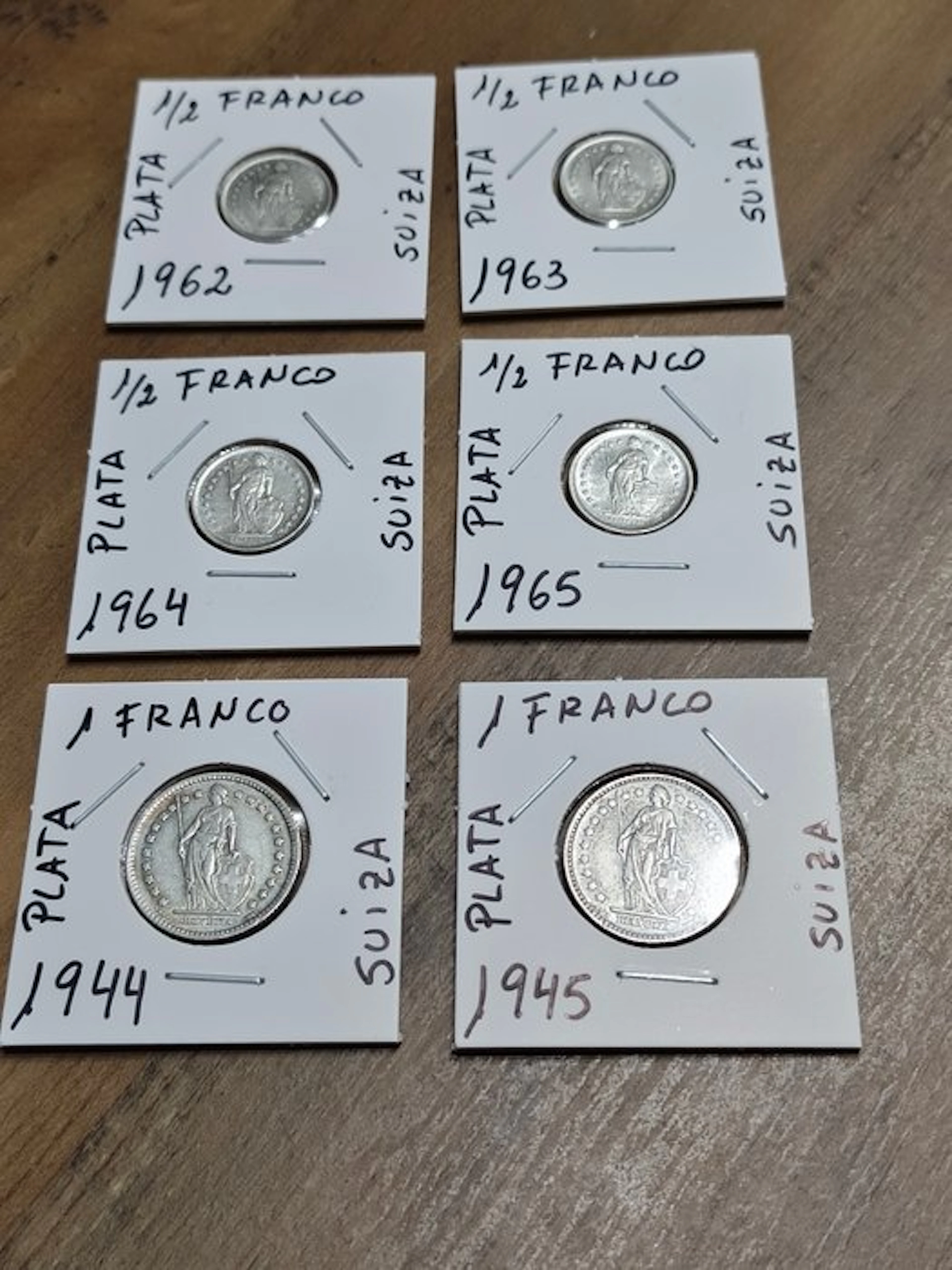 Switzerland. Colección de 6 monedas suizas de plata 1944-1965 (No