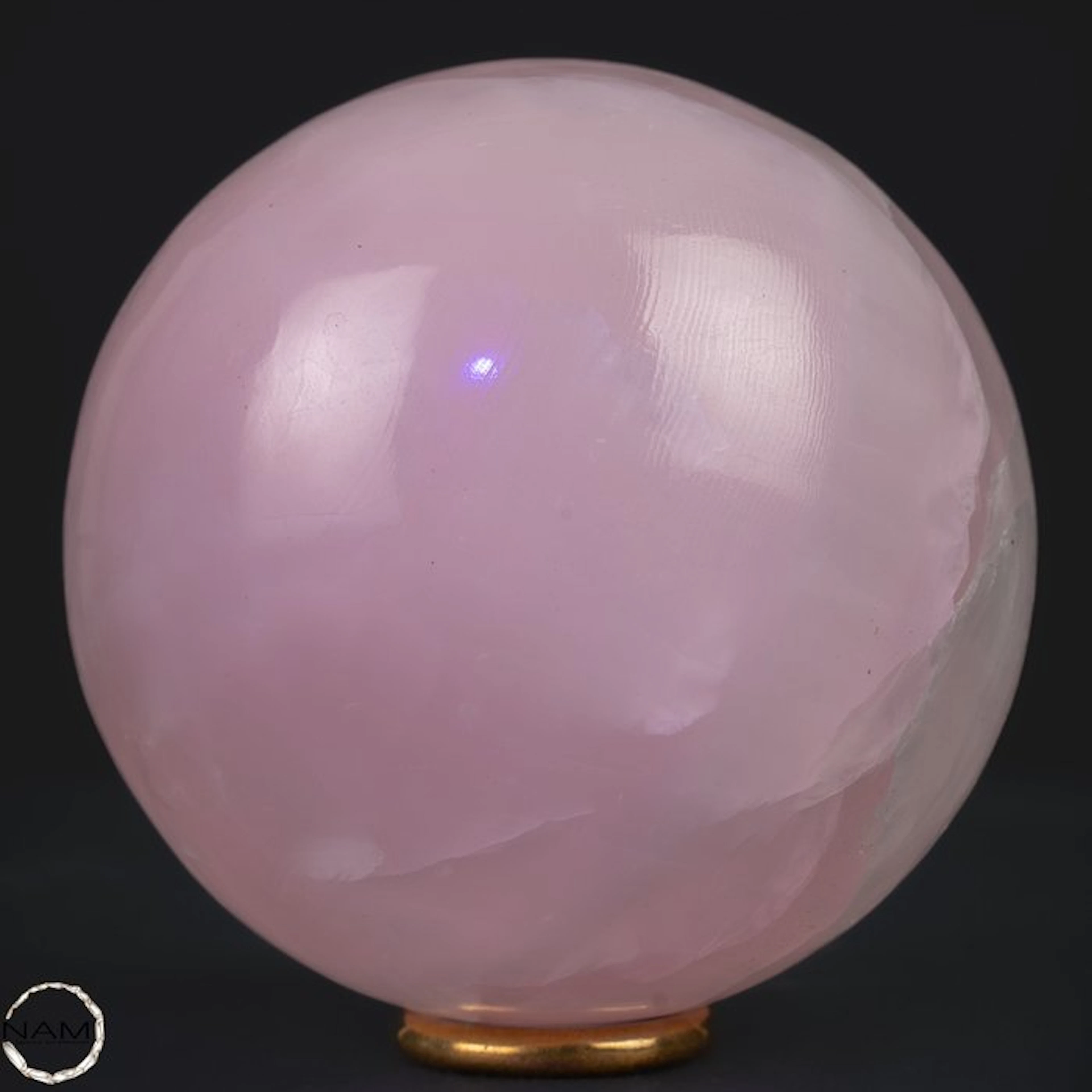 Natural aragonite sphere in soft pink with intense UV fluorescence- 723.84 g