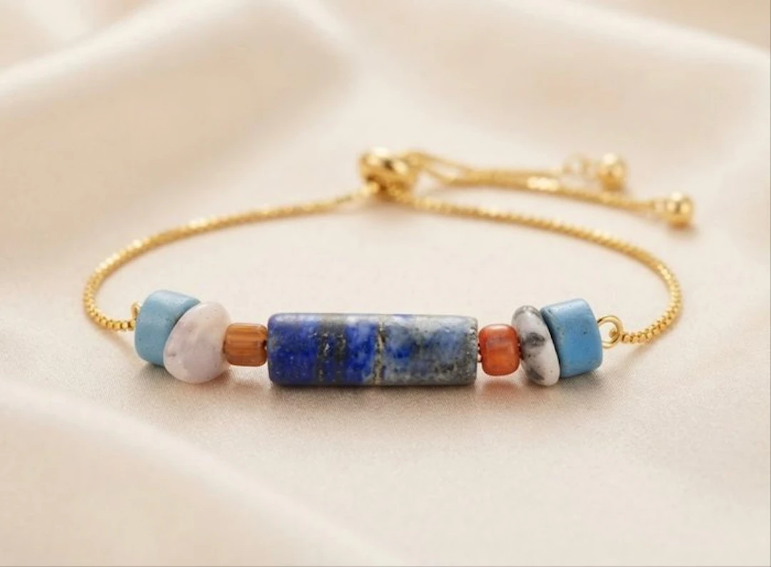 Ancient Egyptian Gold-plated Bead bracelet - Lapis...