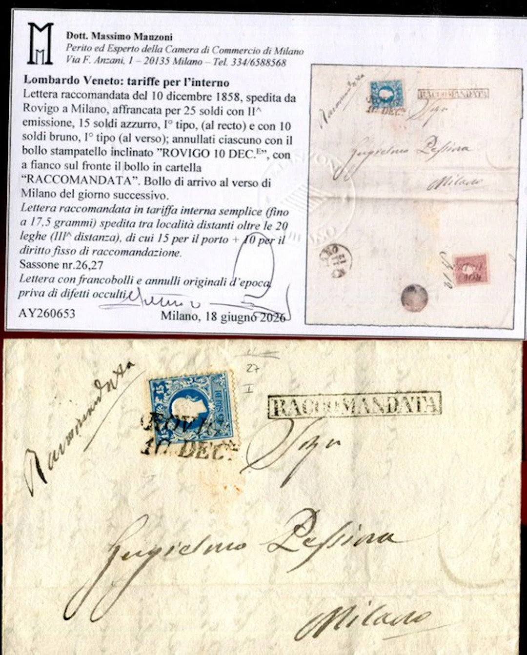 Italian Ancient States - Lombardo Veneto 1858...