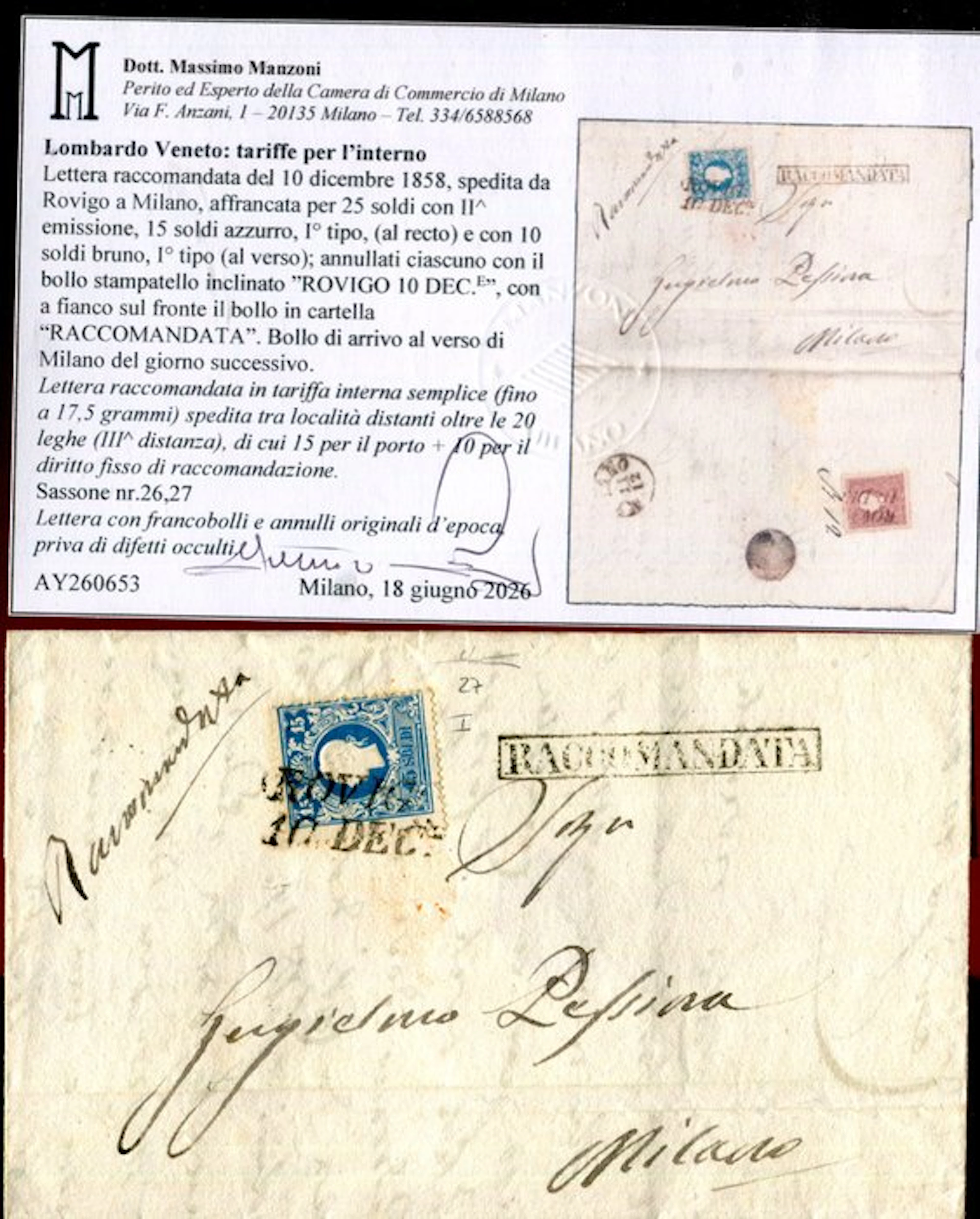 Italian Ancient States - Lombardo Veneto 1858...