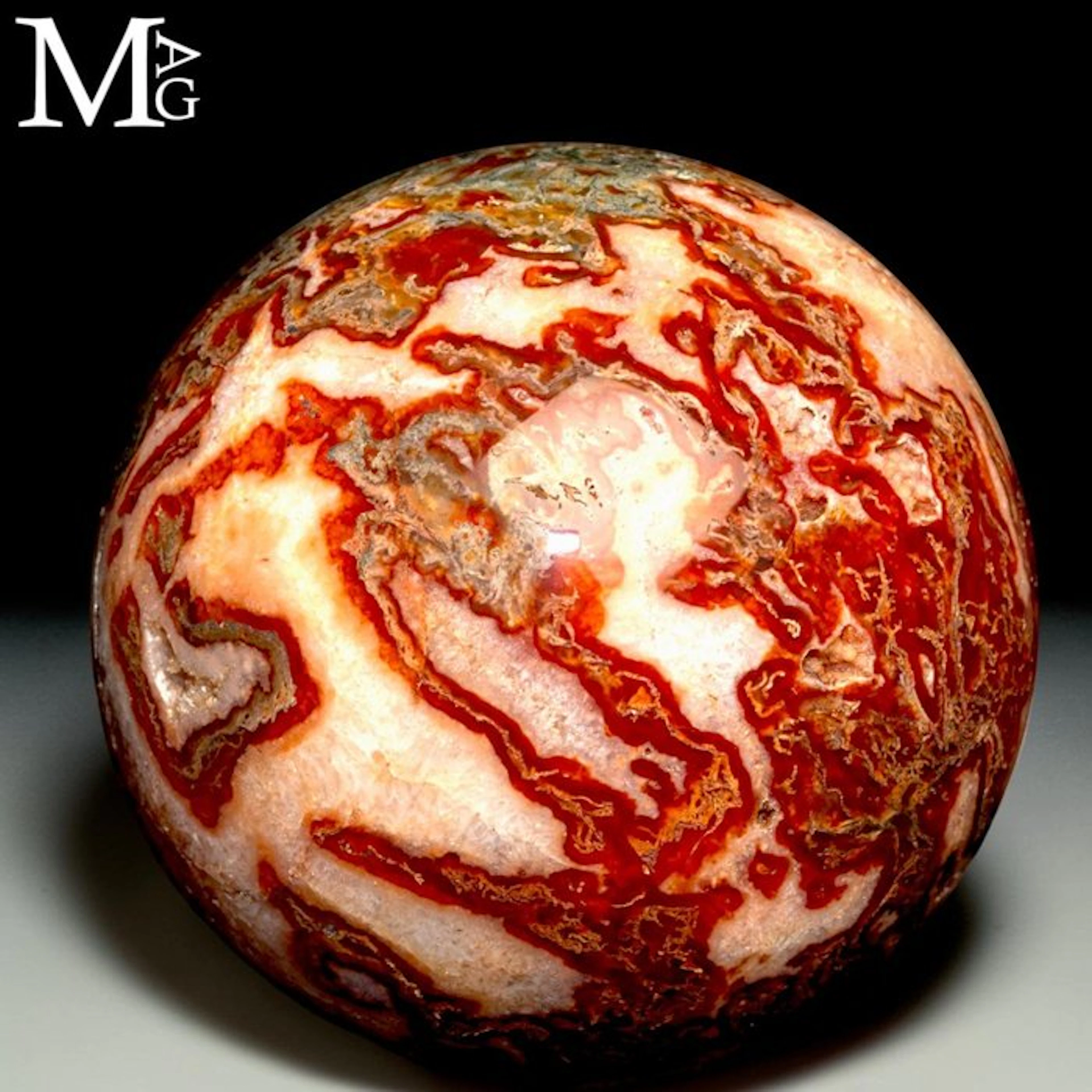 Large Red Moss Agate Sphere with Crystal Geodes...