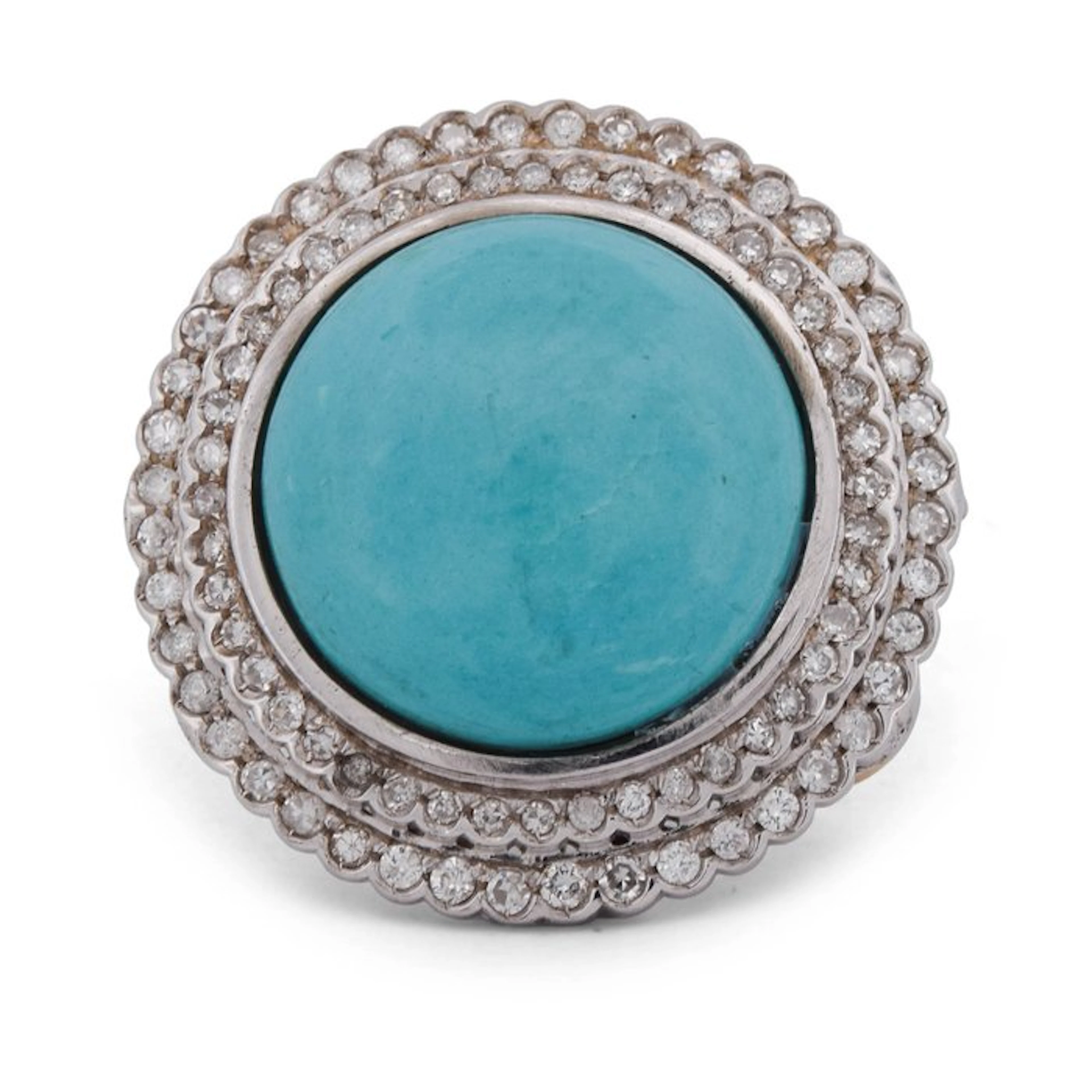 Ring - 18 kt. White gold, Yellow gold - 2.30ct. tw. Turquoise - Diamond