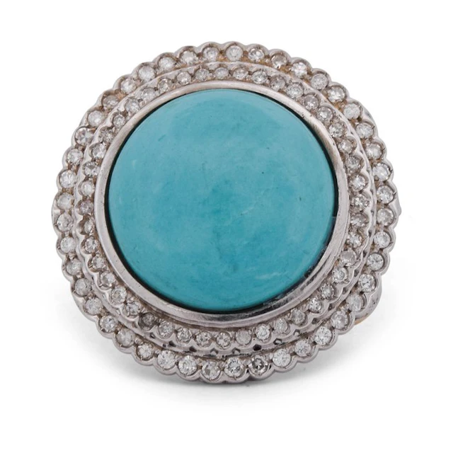 Ring - 18 kt. White gold, Yellow gold - 2.30ct. tw. Turquoise - Diamond