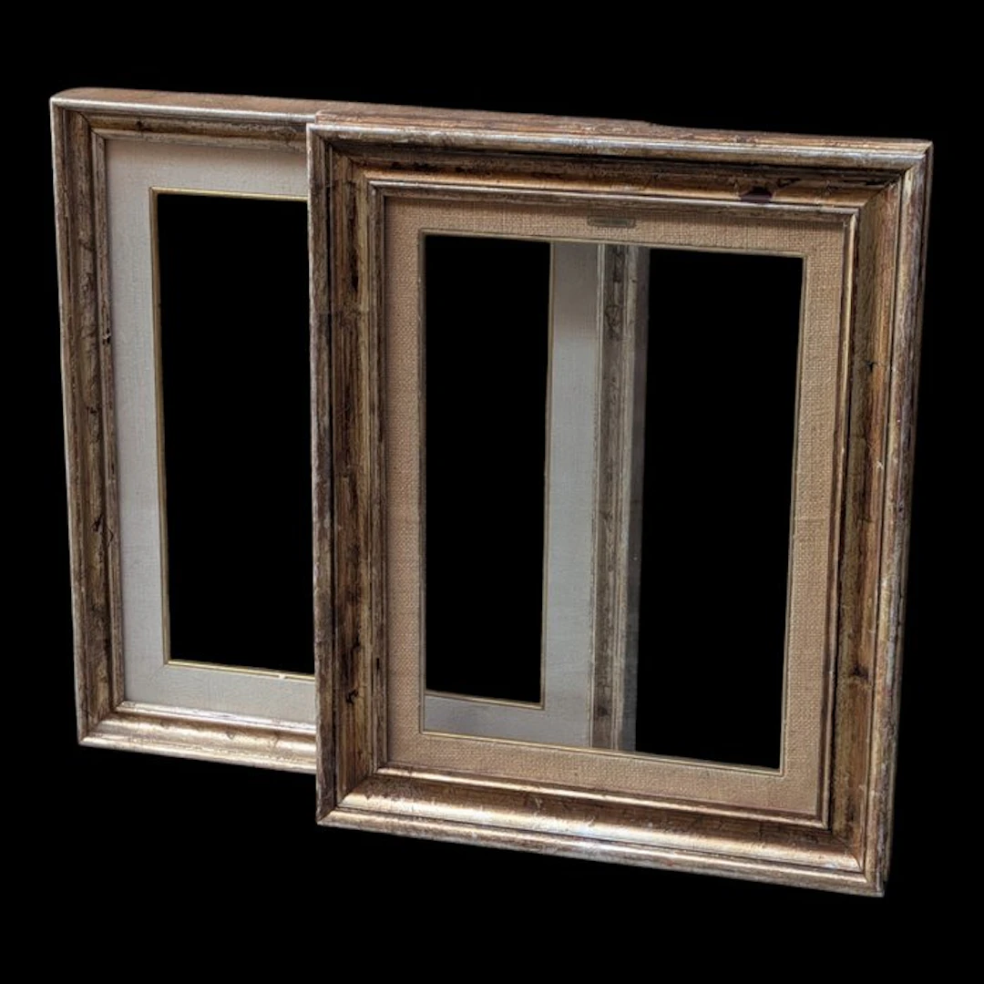 Pair of Vintage Silvered Wooden Frames with Glass - Frame - Wood, Silverplated