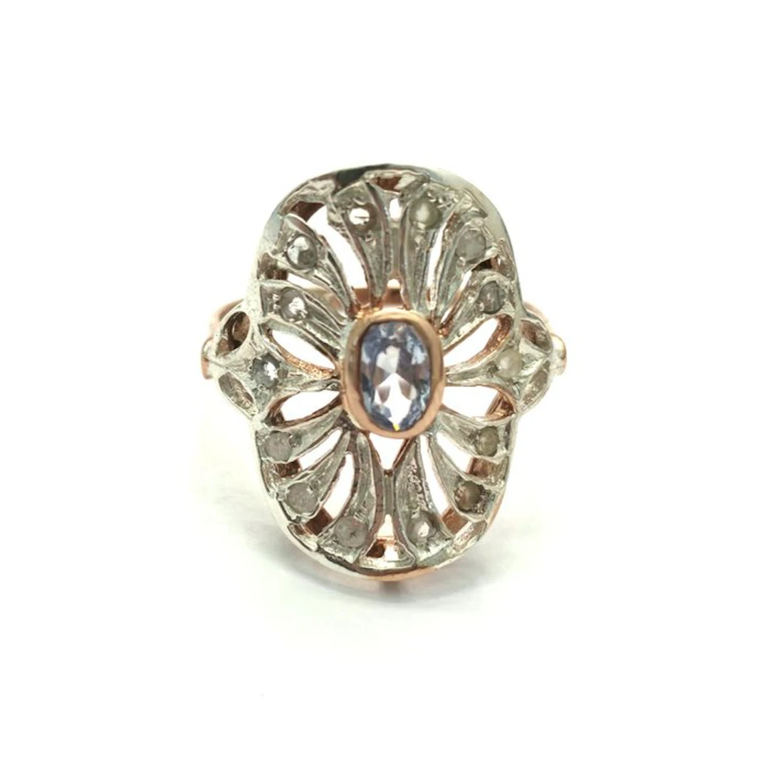 No reserve price - Ring - 9 kt. Rose gold, Silver Spinel - Demantoid