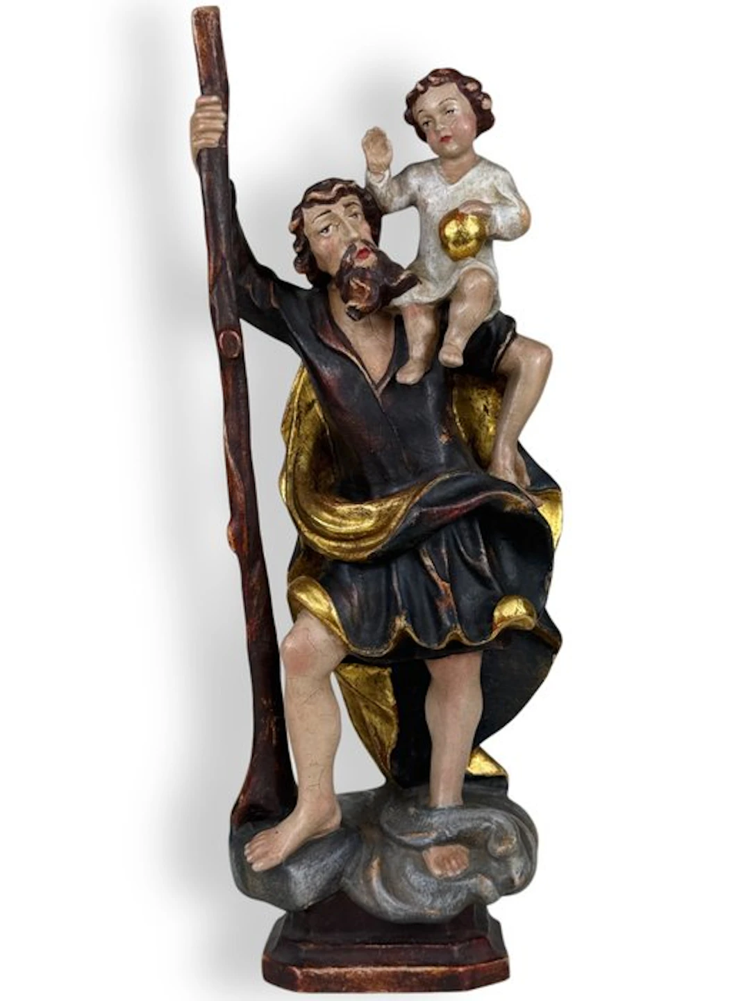 Sculpture, San Cristoforo con Gesù Bambino - 35 cm - Hardwood