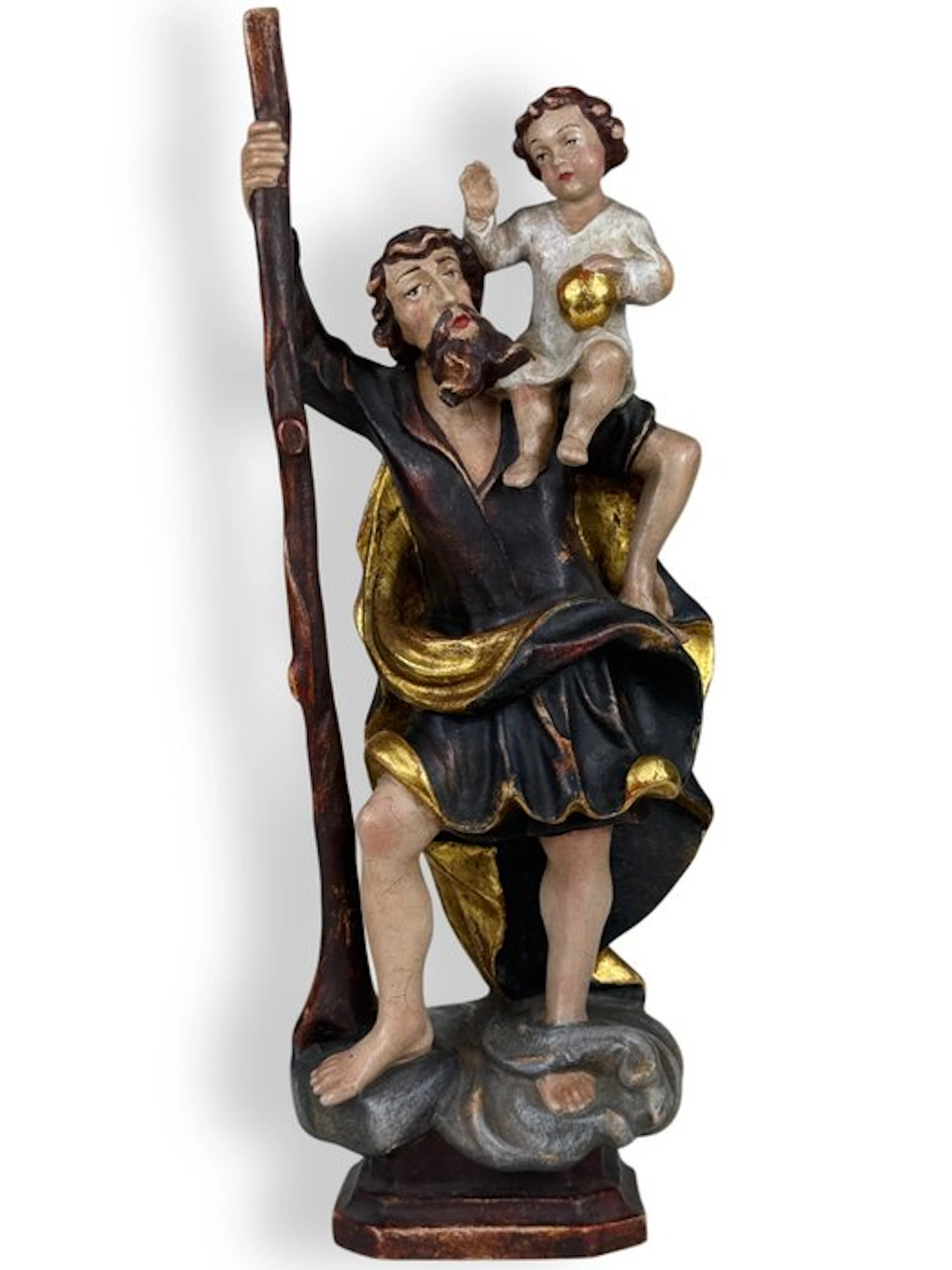 Sculpture, San Cristoforo con Gesù Bambino - 35 cm - Hardwood