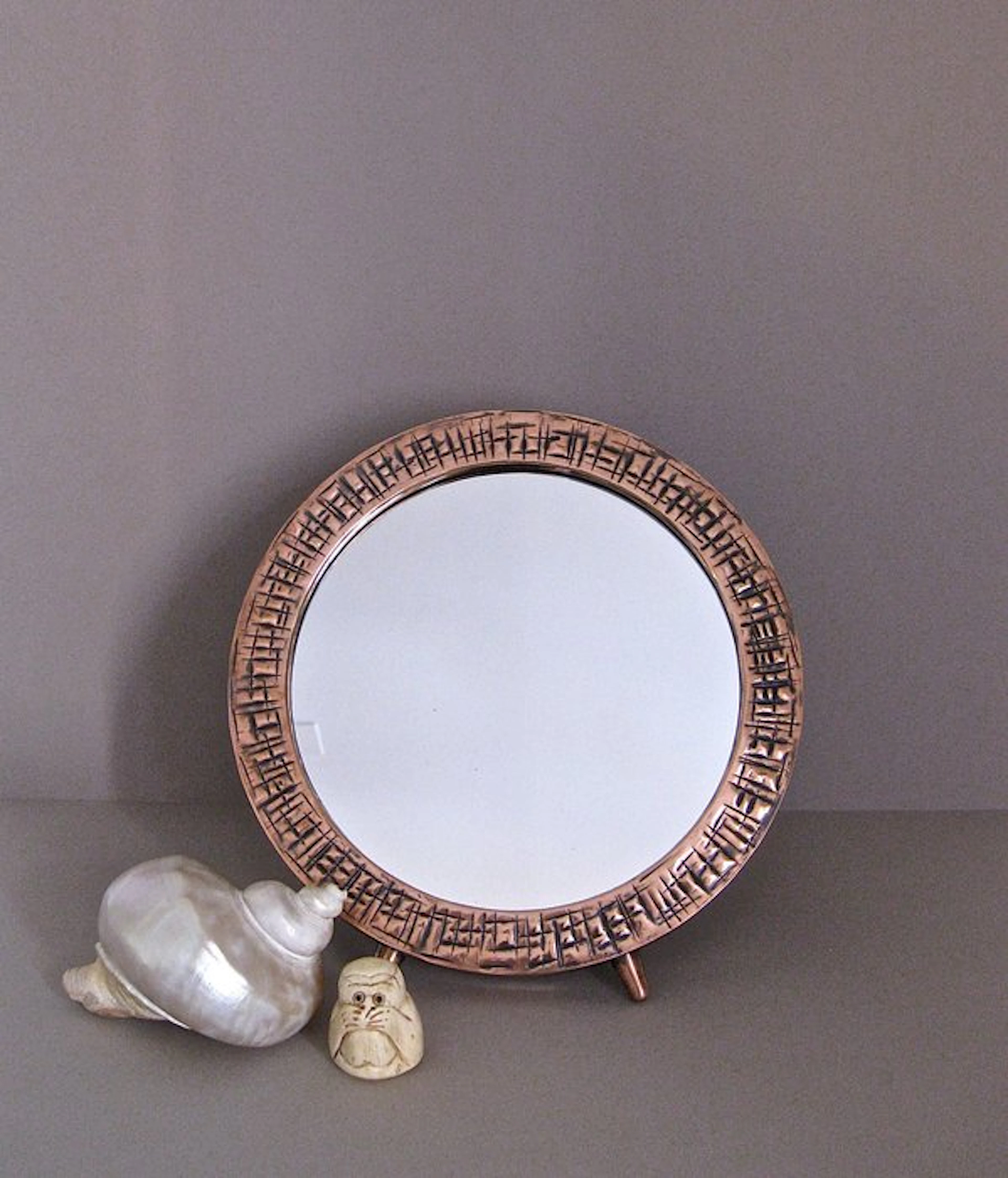 60s Table Mirror in the Style of Angelo Bragalini - Mirror - Copper, Wood