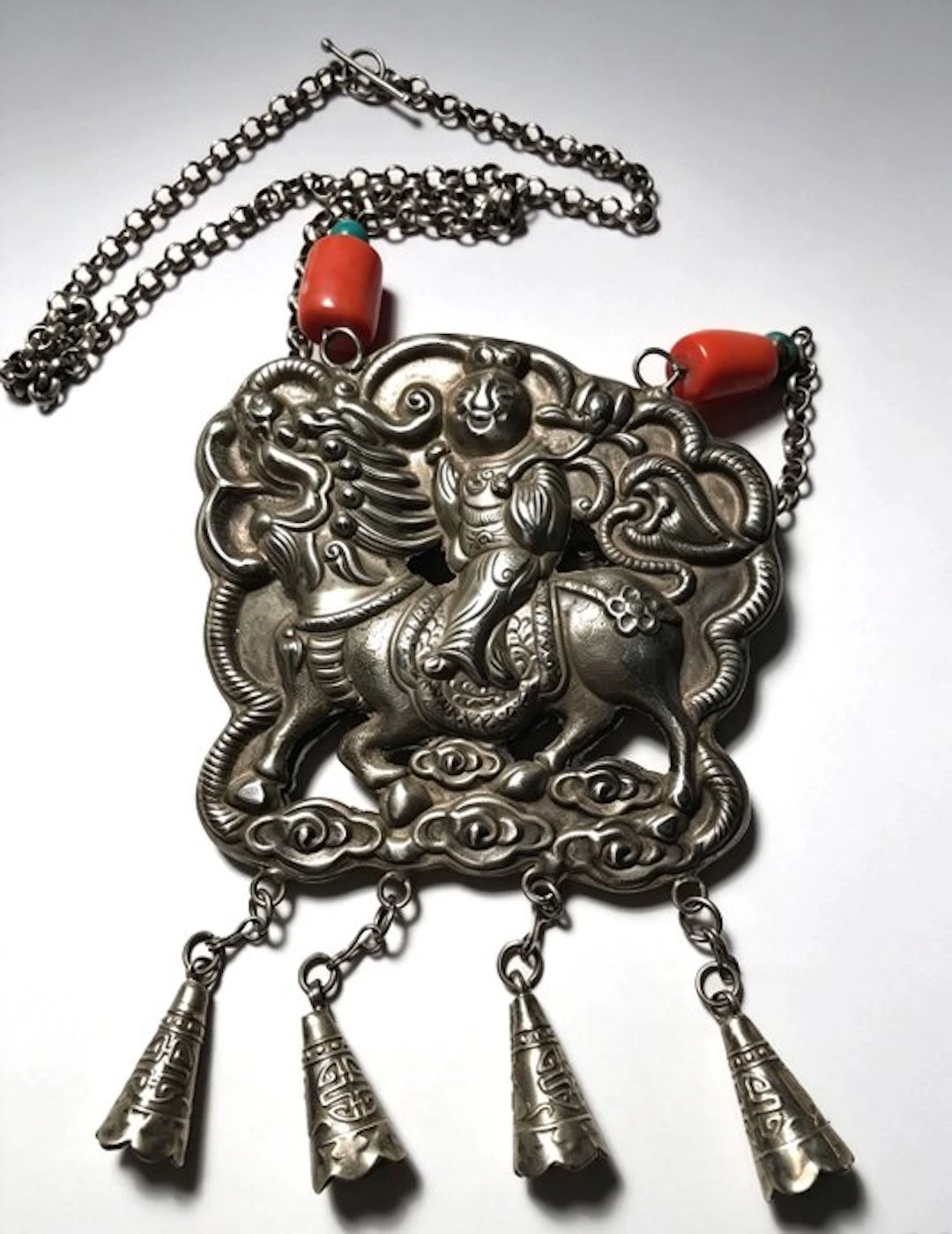 Amulet seal - .800 silver - 1850-1900 - Antique Silver Qilin‑Boy
