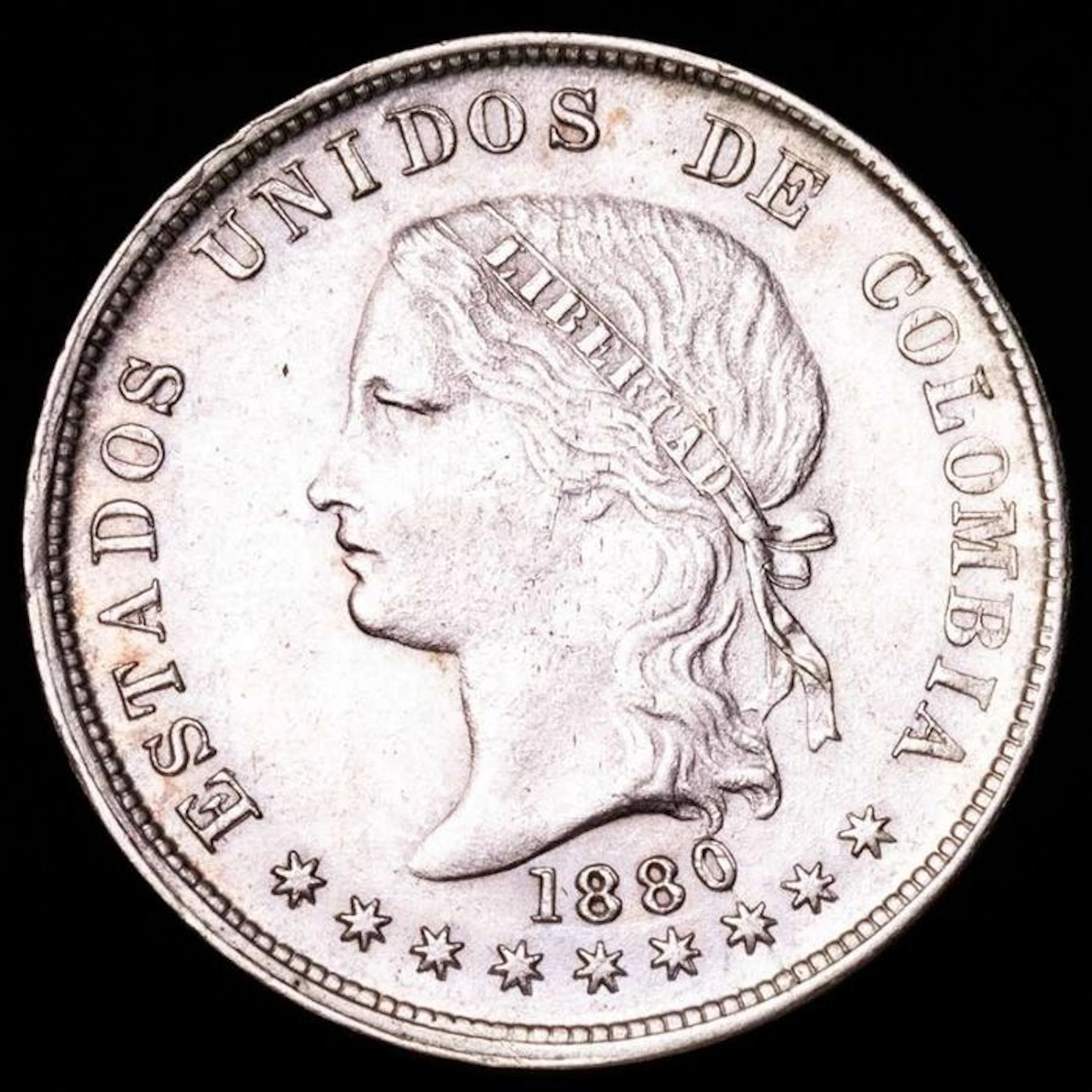 Colombia. 50 centavos Bogota 1880. Estados Unidos de Colombia