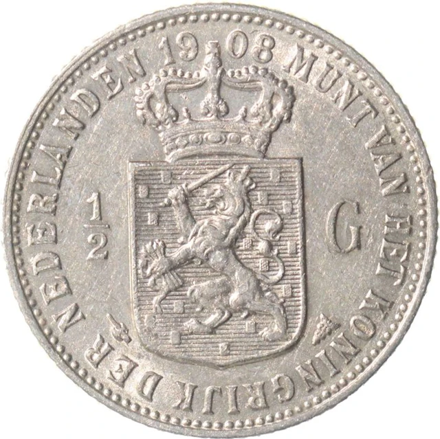 Netherlands. Wilhelmina. 1/2 Gulden 1908 KWALITEIT (No reserve price)