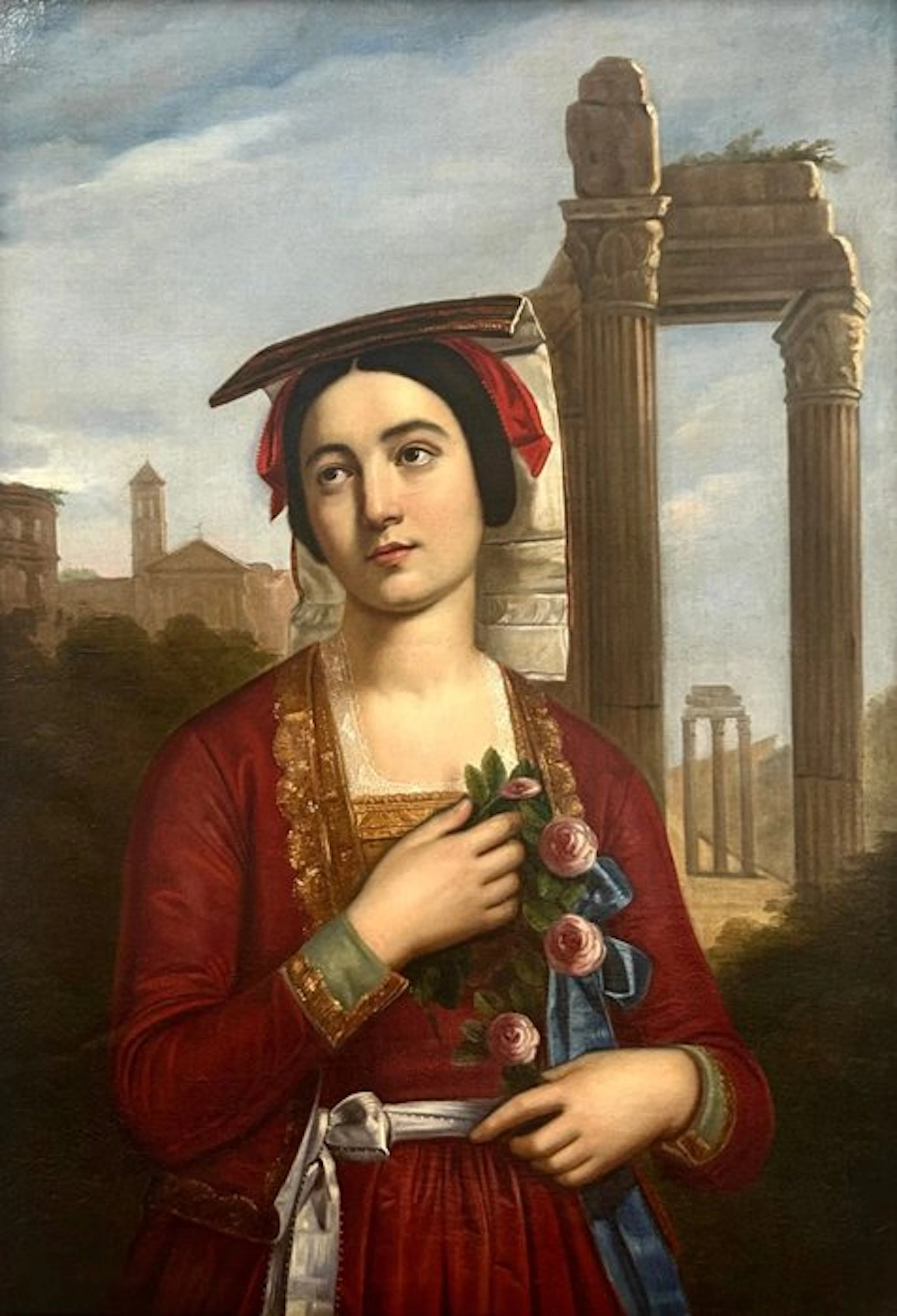 Italian school (XIX) - Ritratto di giovane donna con fiori - XL format
