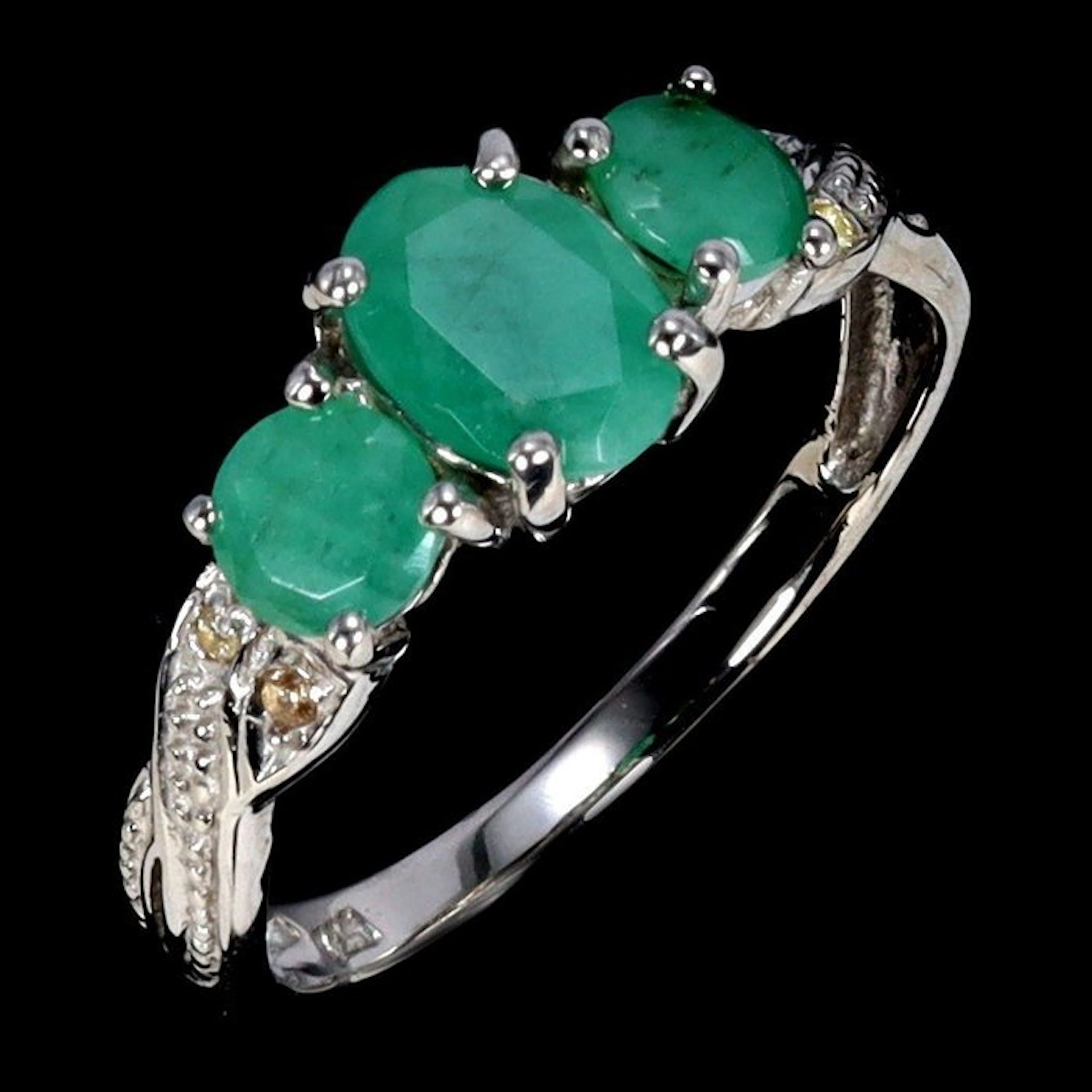 No reserve price - Ring Silver, White Gold plated Emerald - Sapphire