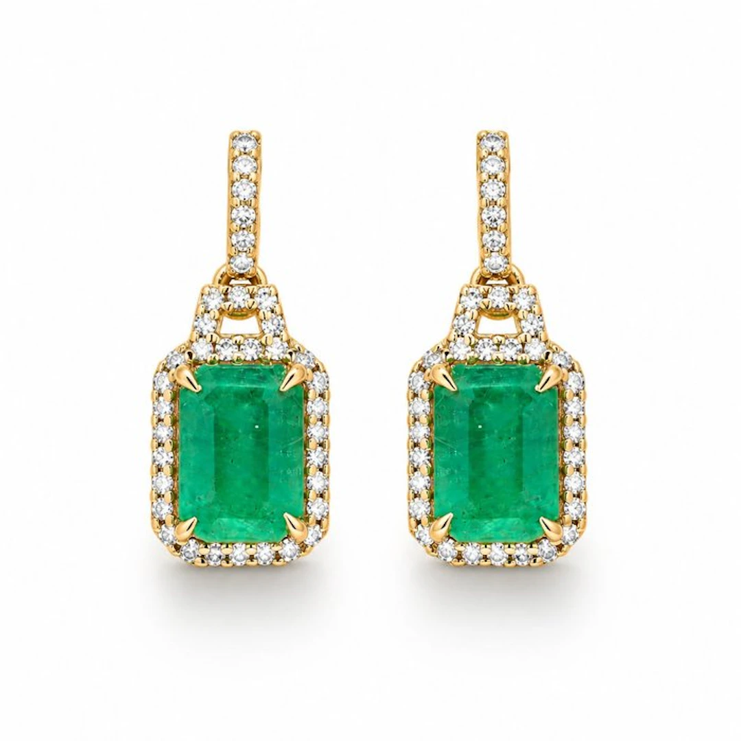 No reserve price - Earrings - 14 kt. Yellow gold - 2.49ct. tw. Emerald