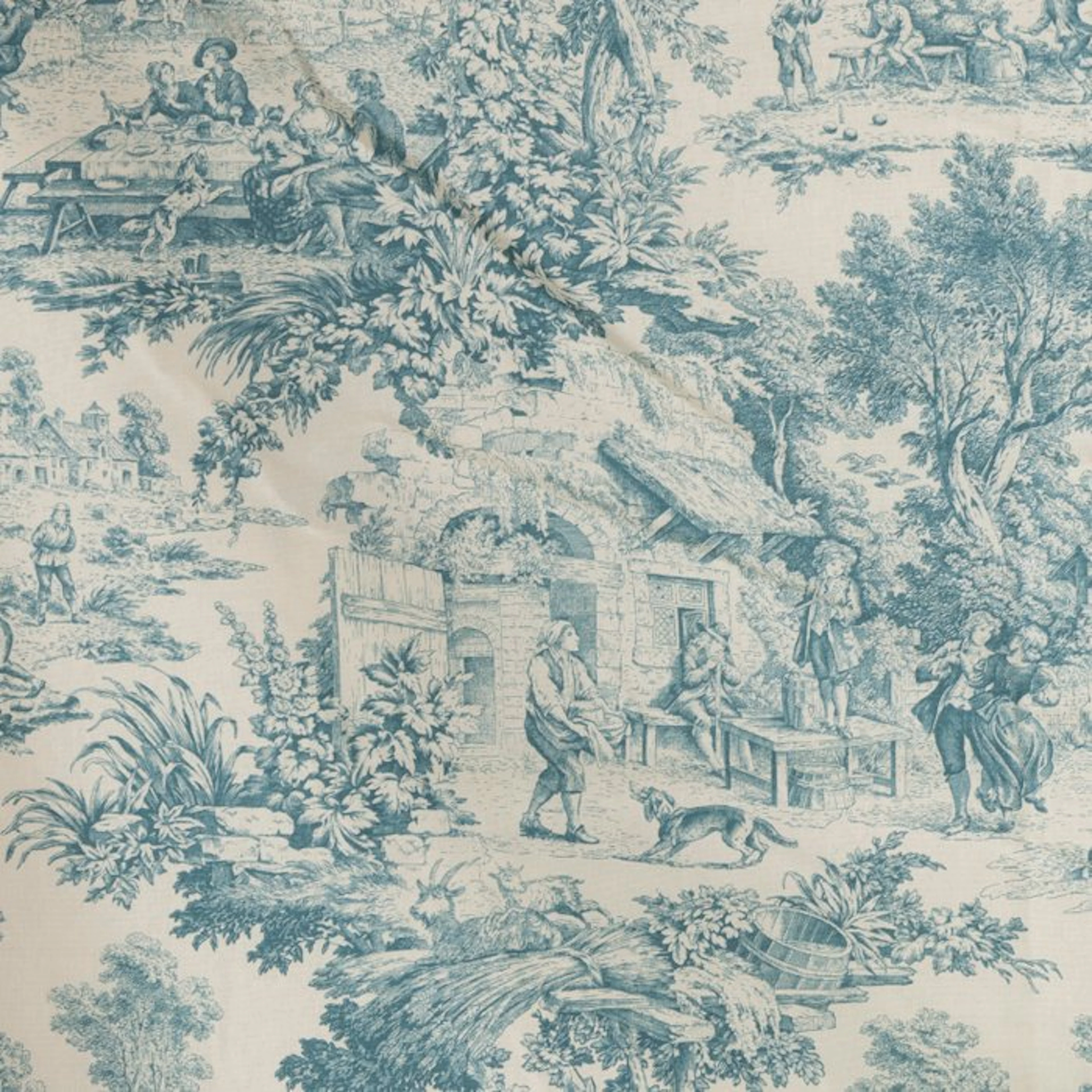 AA014 - Turquoise Toile de Jouy fabric - 100% cotton...