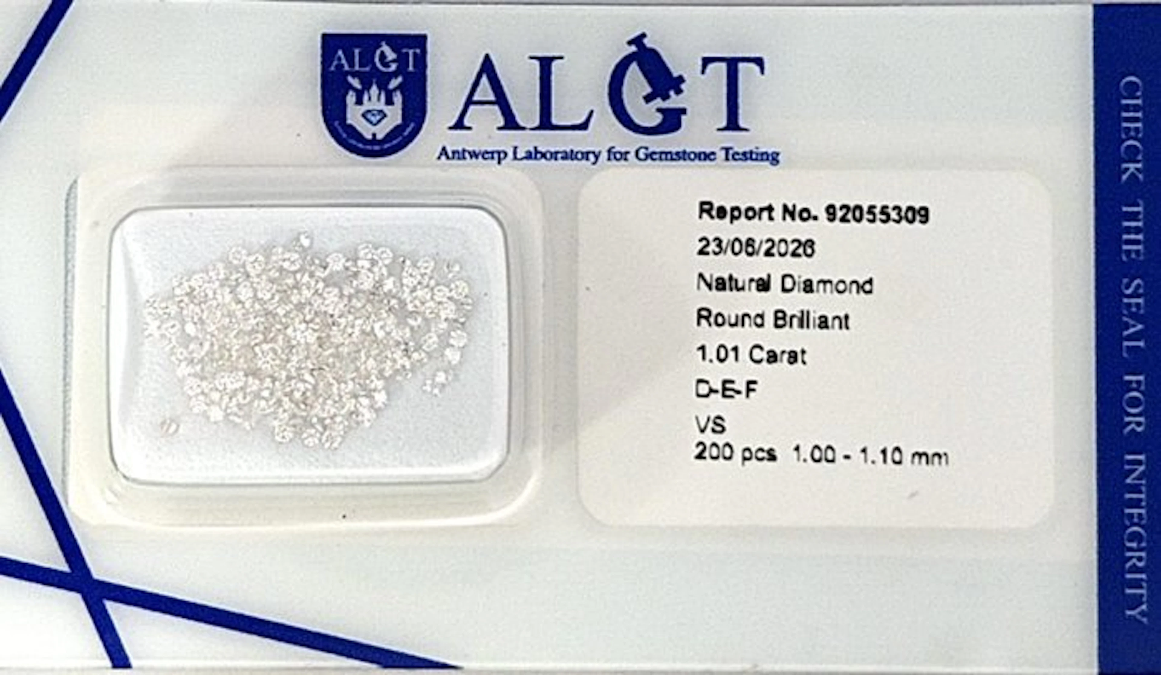 200 pcs Diamond (Natural) - 1.01 ct - Round - F