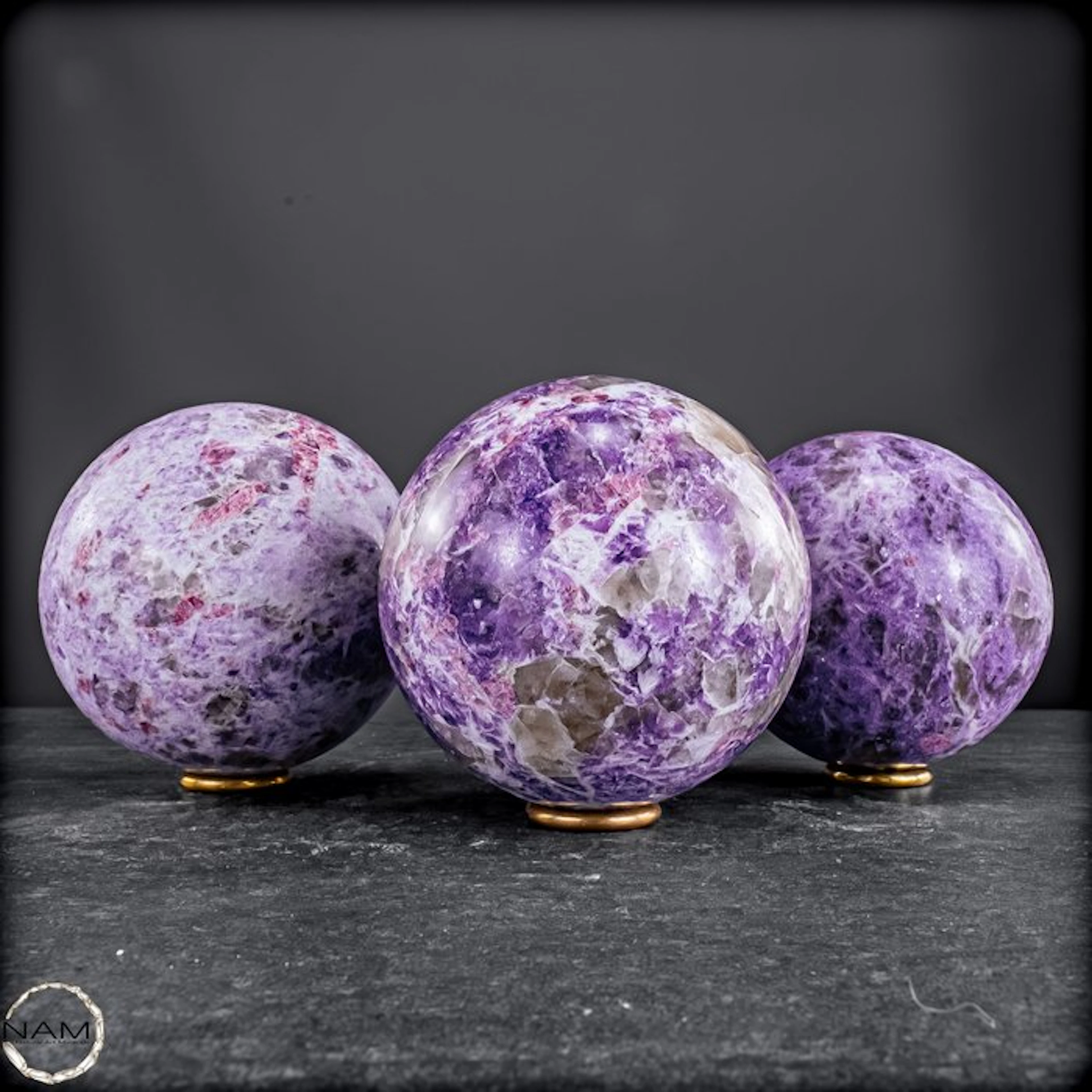 Natural Lepidolite Balls Set – rare violet mica texture...