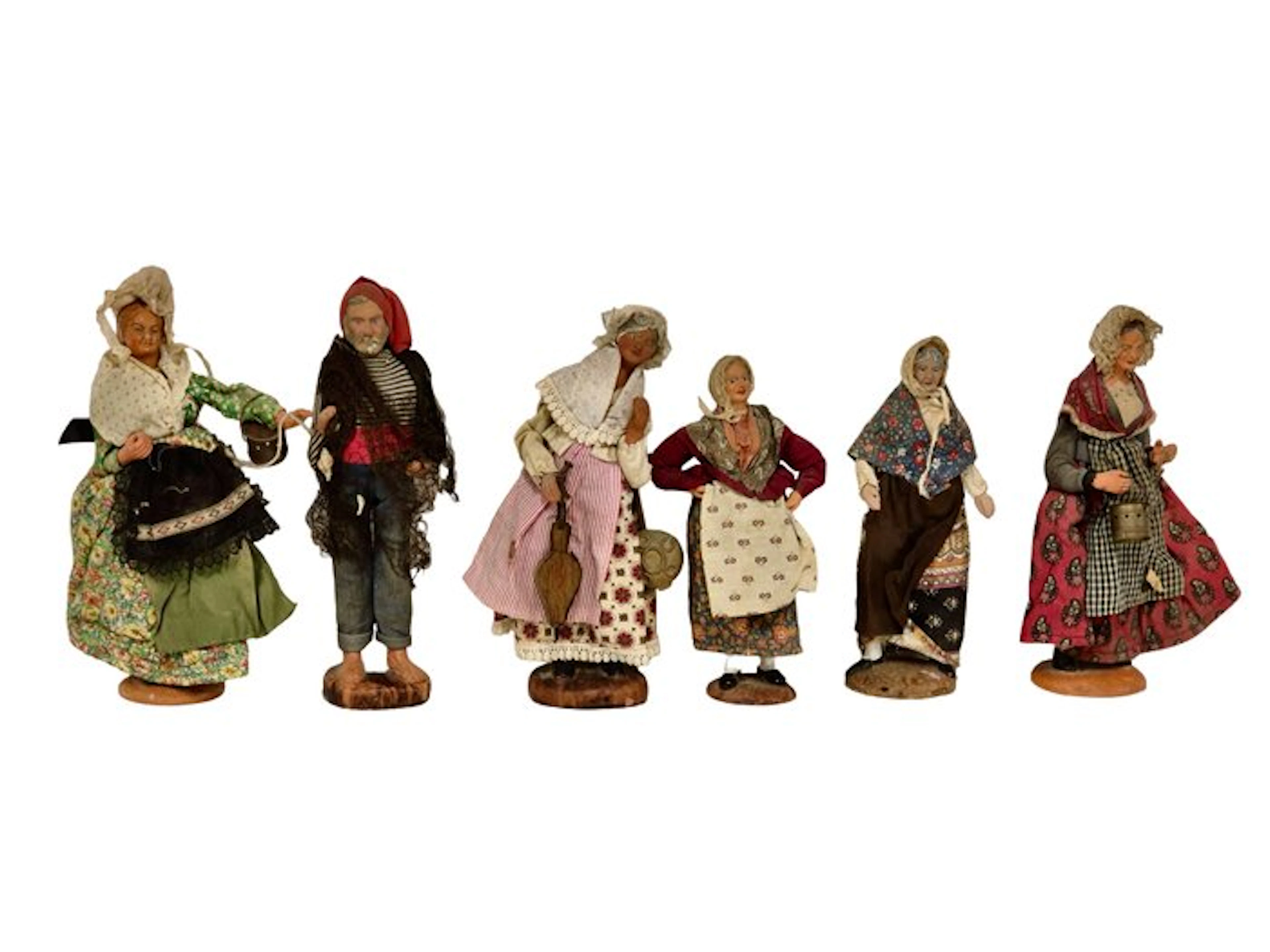 Figure - Lotto di 6 statuette di personaggi da presepe (6) - Textile