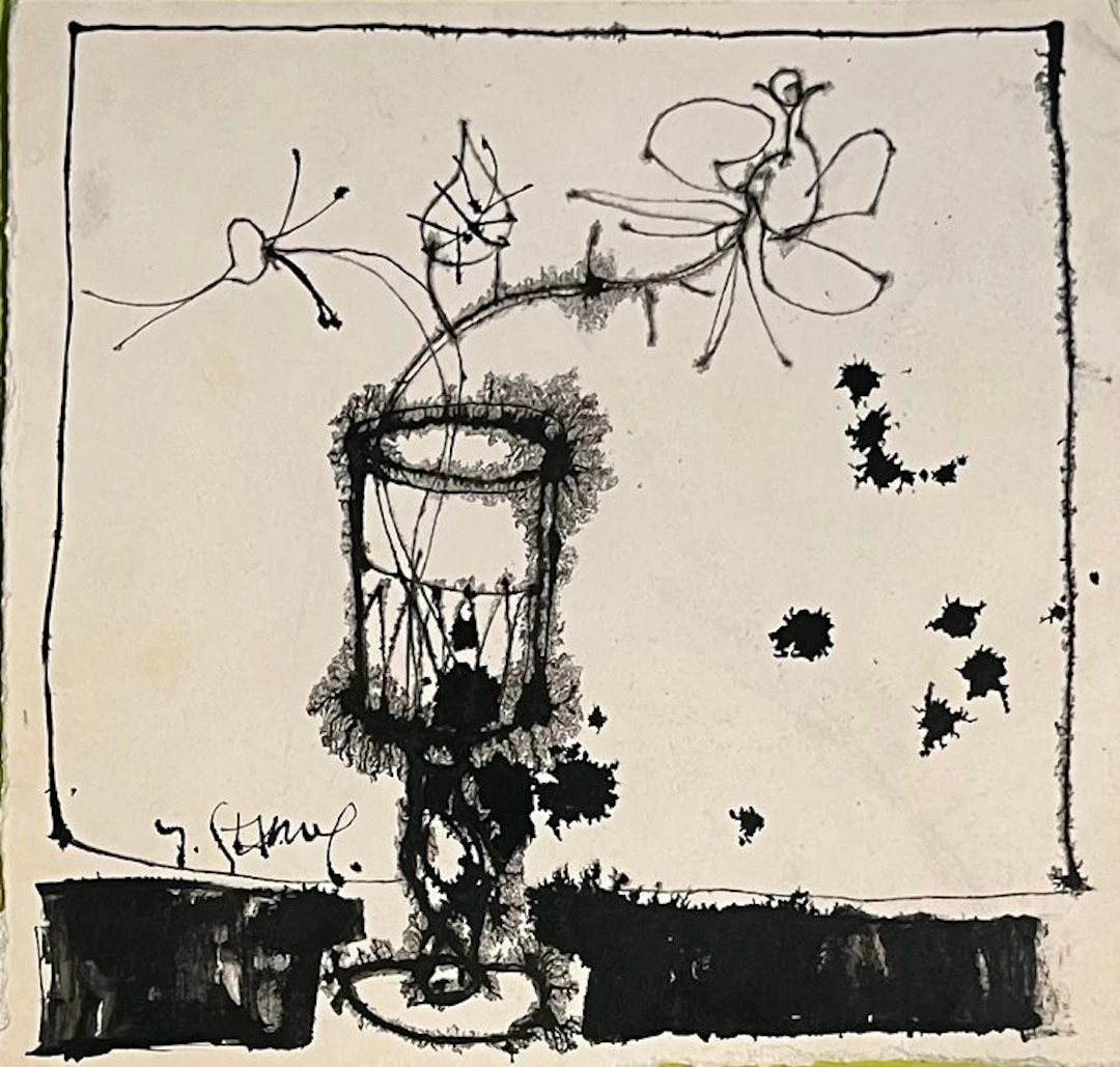 Yves Ganne ( 1931-2019) - Fleurs dans un verre à pied...