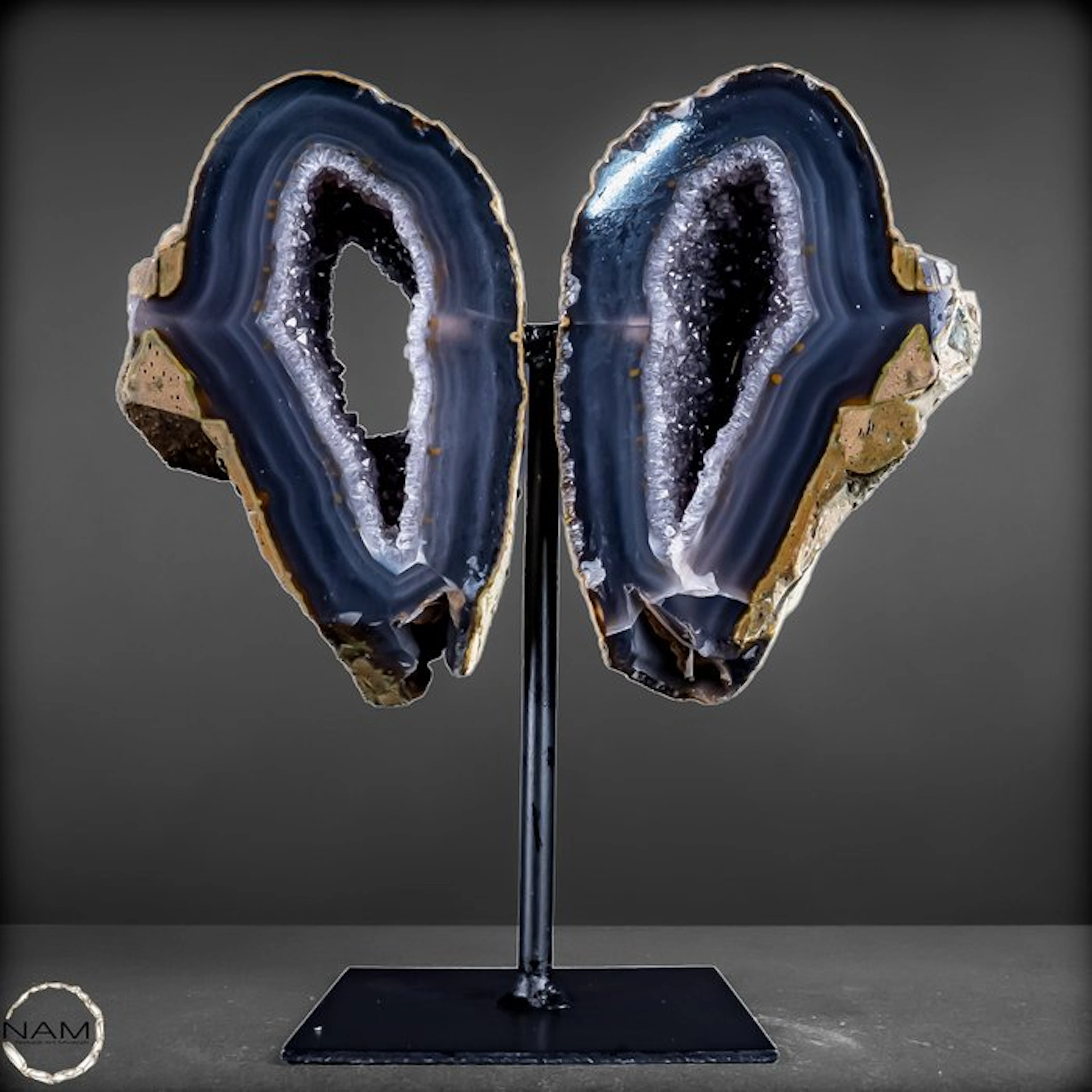 Exceptional natural agate pair on stands with perfect mirror image- 2222.22 g