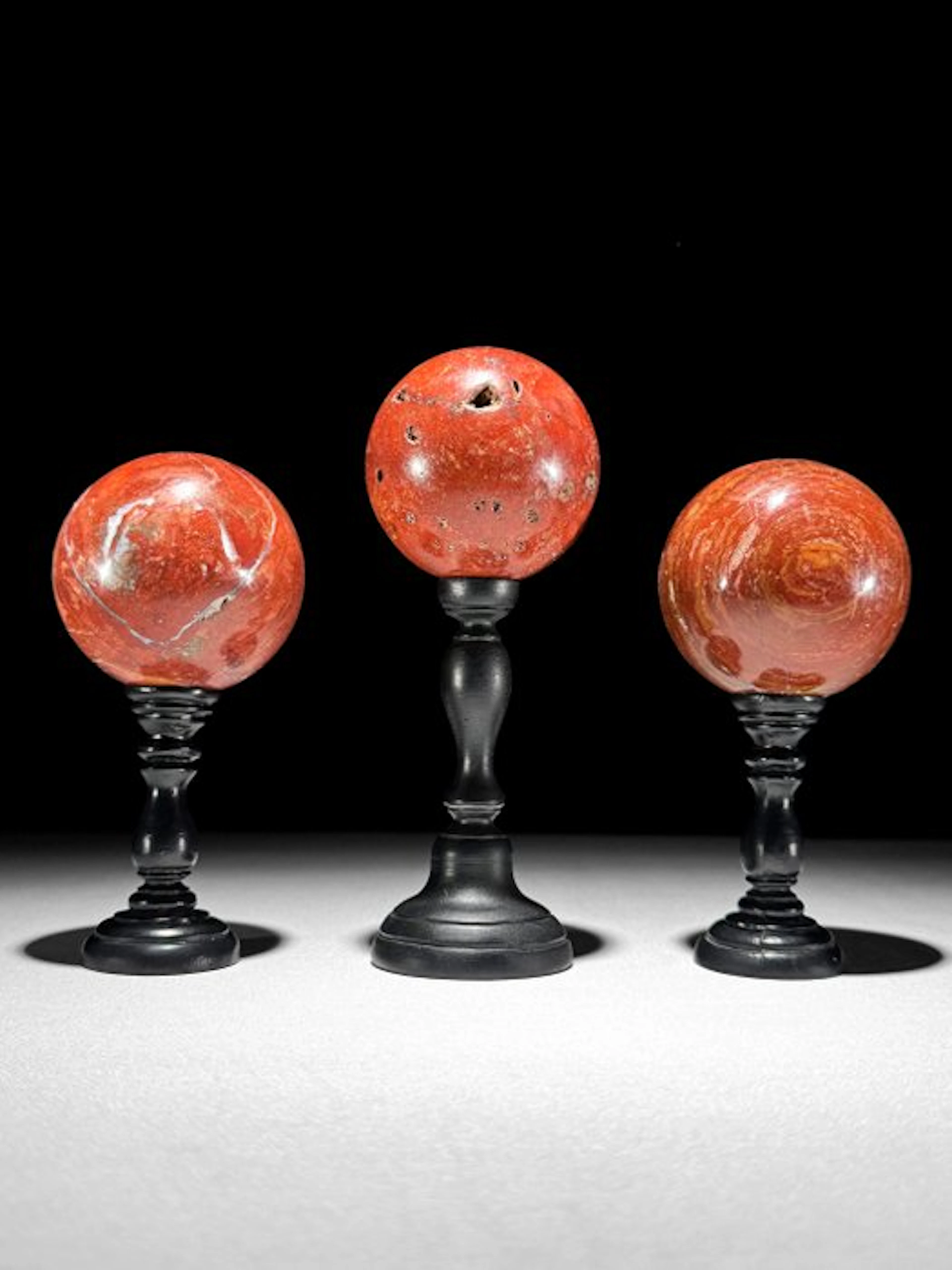 NO RESERVE PRICE - Wonderful set of 3 Red Jasper Spheres...