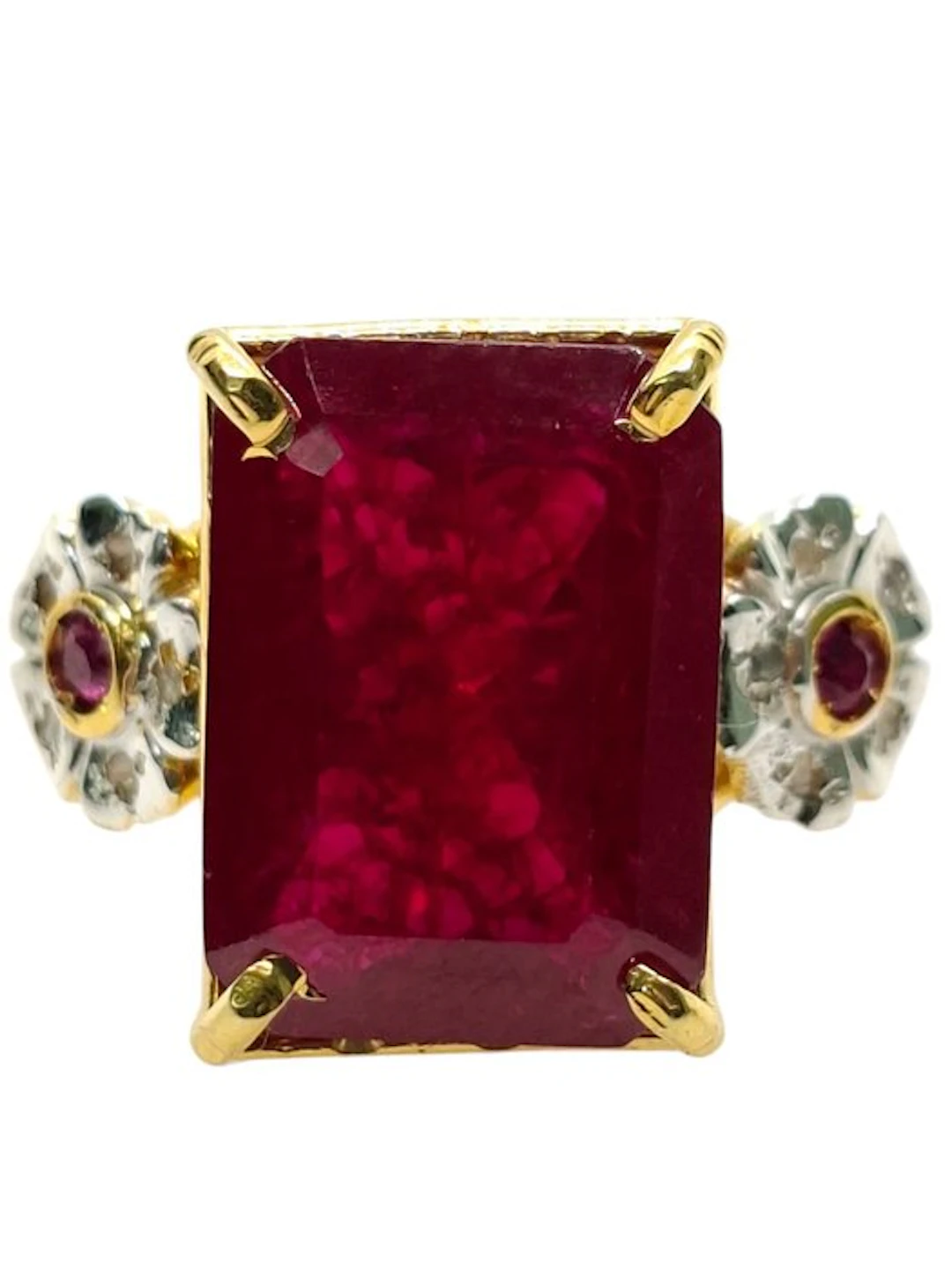 No reserve price - Ring - 9 kt. Silver, Yellow gold Ruby - Mixed gemstones