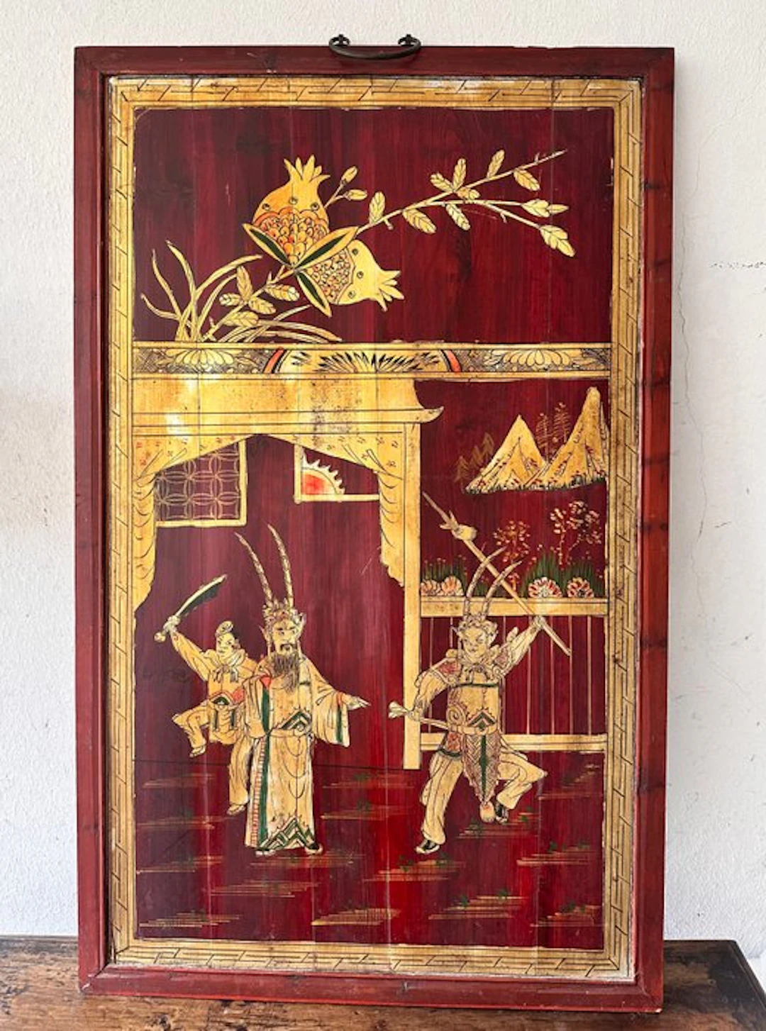 A Pair of Chinese Polychrome and Gilt-Decorated Wooden...