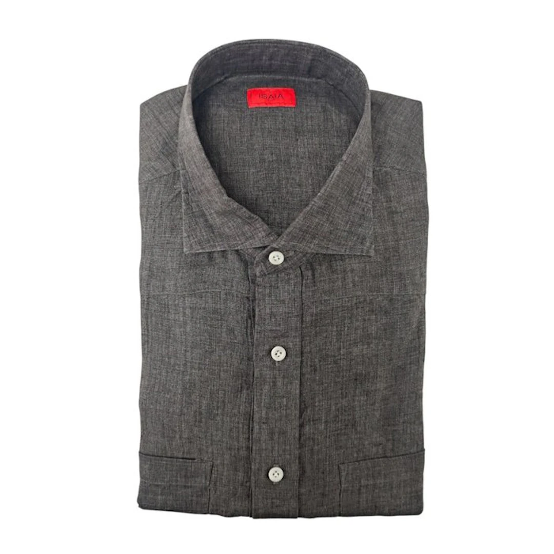 ISAIA NAPOLI - 18 - 45 - "Mix" Gray Dress Shirt Hand-Sewn...