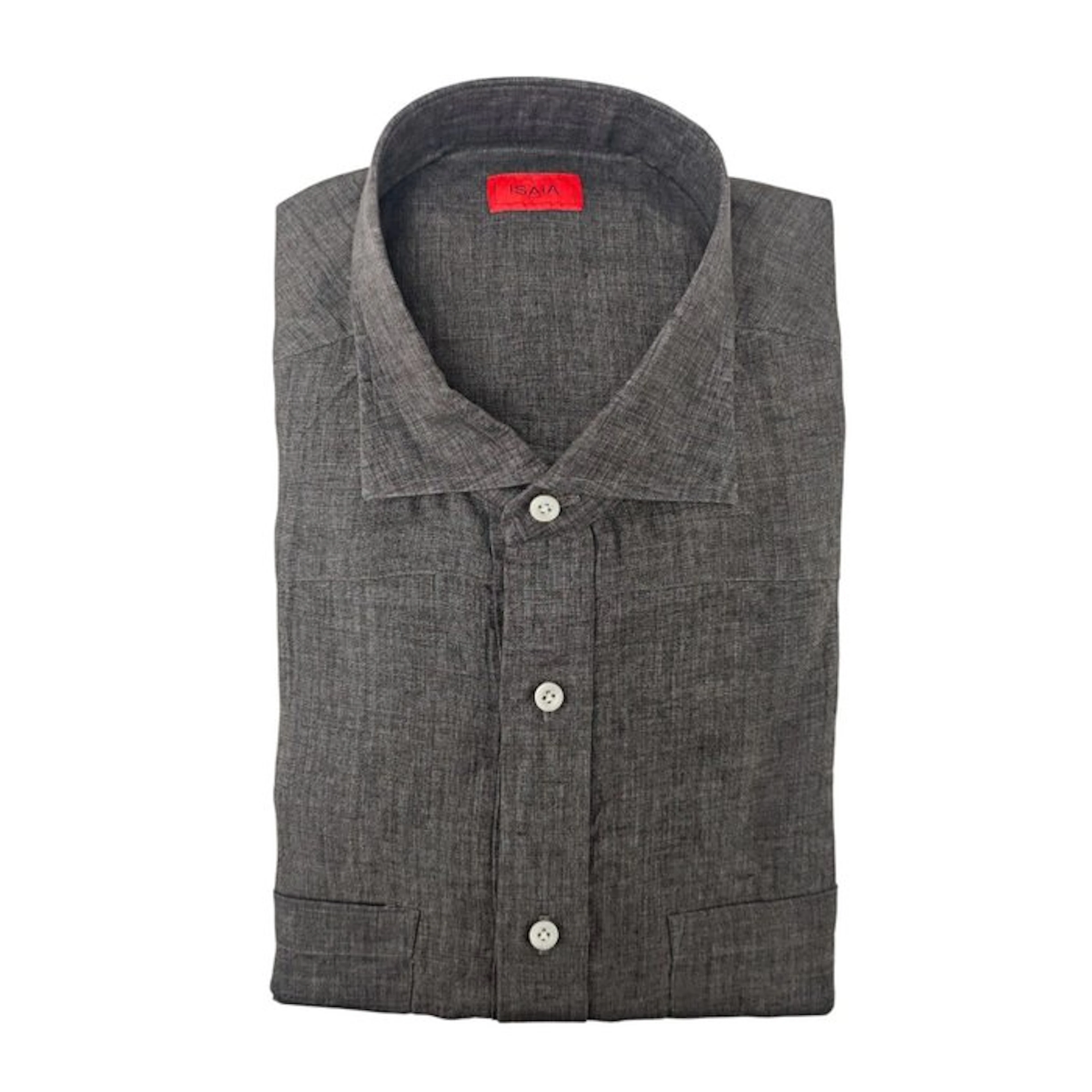 ISAIA NAPOLI - 18 - 45 - "Mix" Gray Dress Shirt Hand-Sewn...
