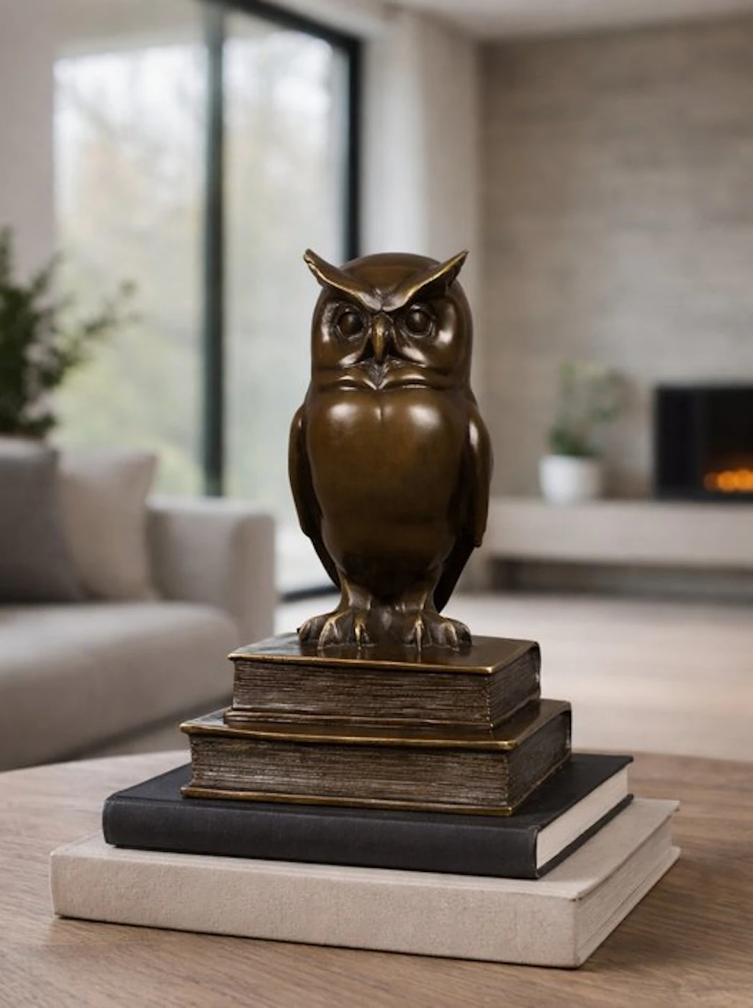 Sculpture, The Wise Owl - 22 cm - Patinated bronze