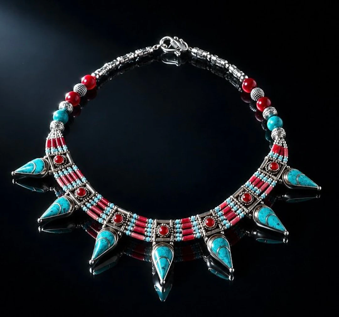 Coral - Türlis - vintage Tibetan silver - Necklace