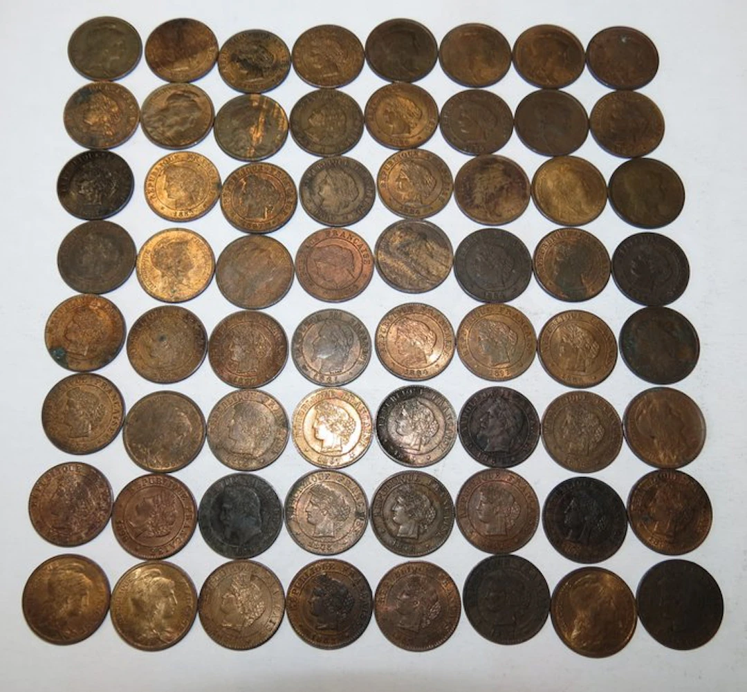 France. Lot de 64 monnaies de 1 centime types Cérès