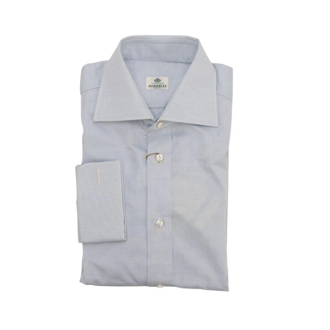 LUIGI BORRELLI - 15.5 - 39 - Dress Shirt End-on-End Blue...
