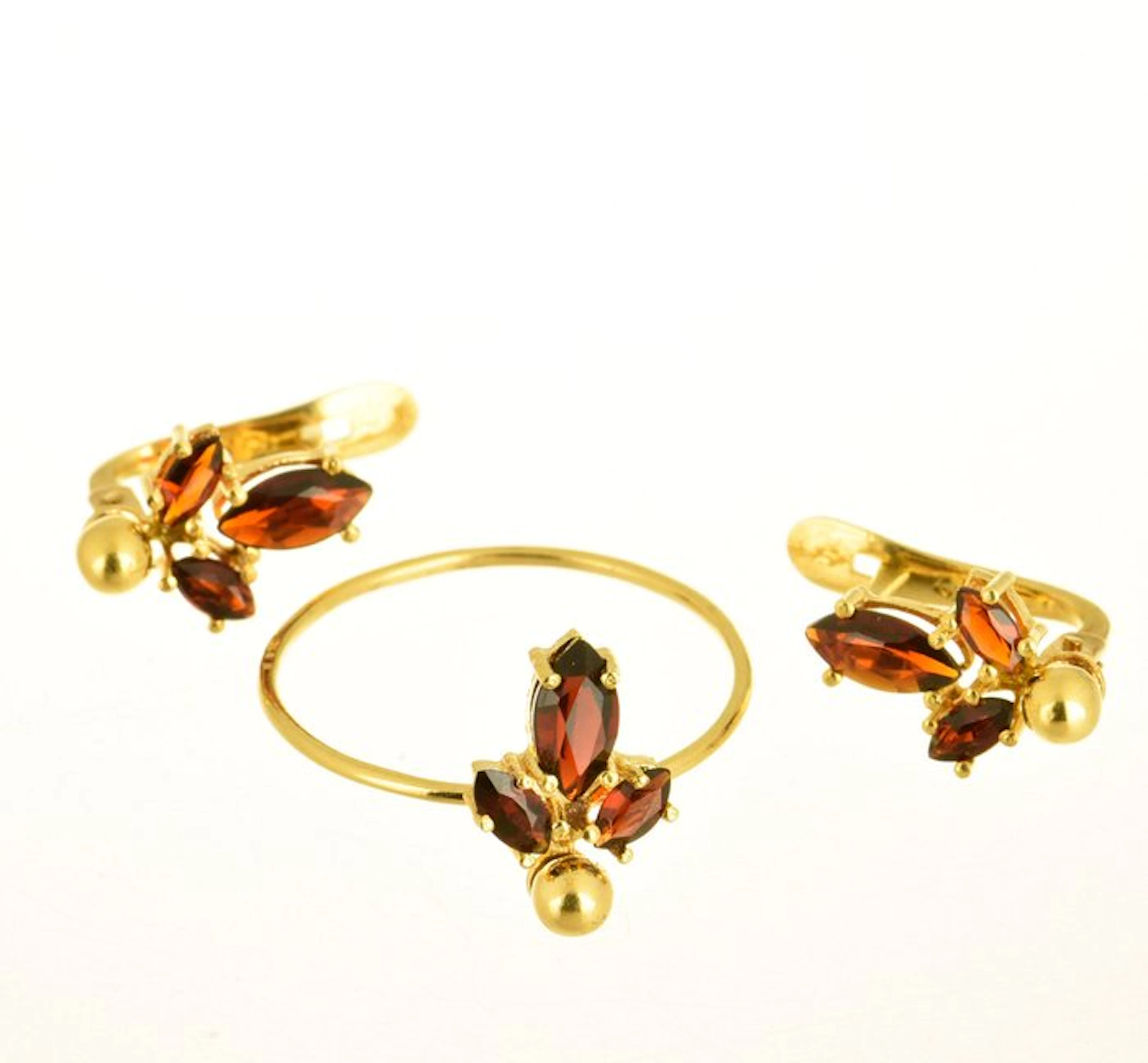 2 piece jewellery set - 18 kt. Yellow gold Garnet