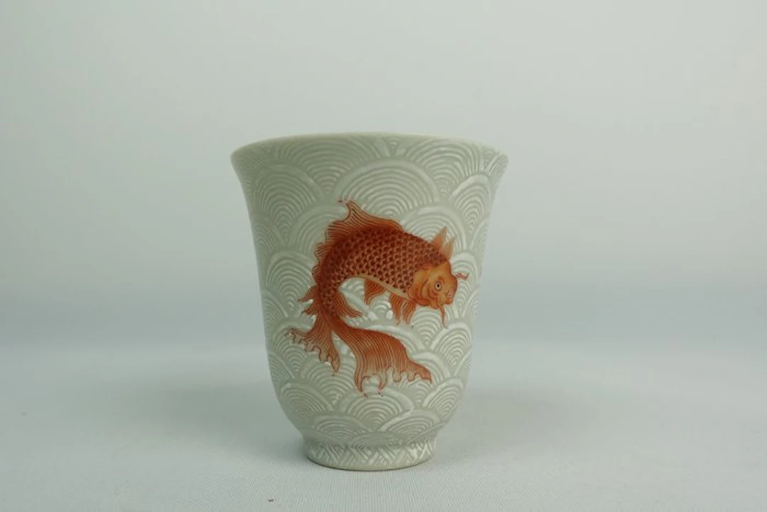 Carp & Wave Bell-Shaped Cup - Porcelain - China - 20th century
