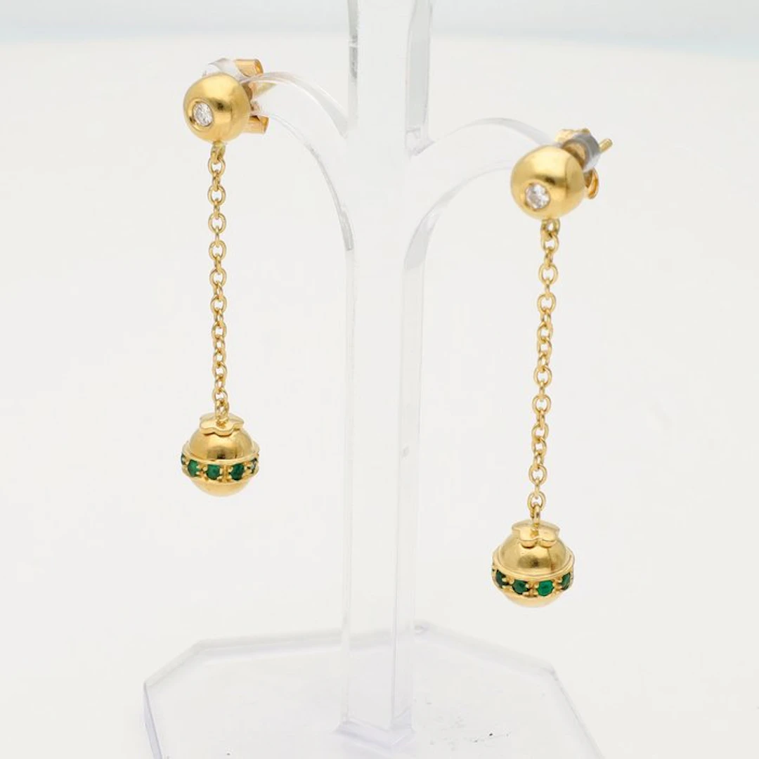 Earrings - 18 kt. Yellow gold Diamond (Natural) - Emerald