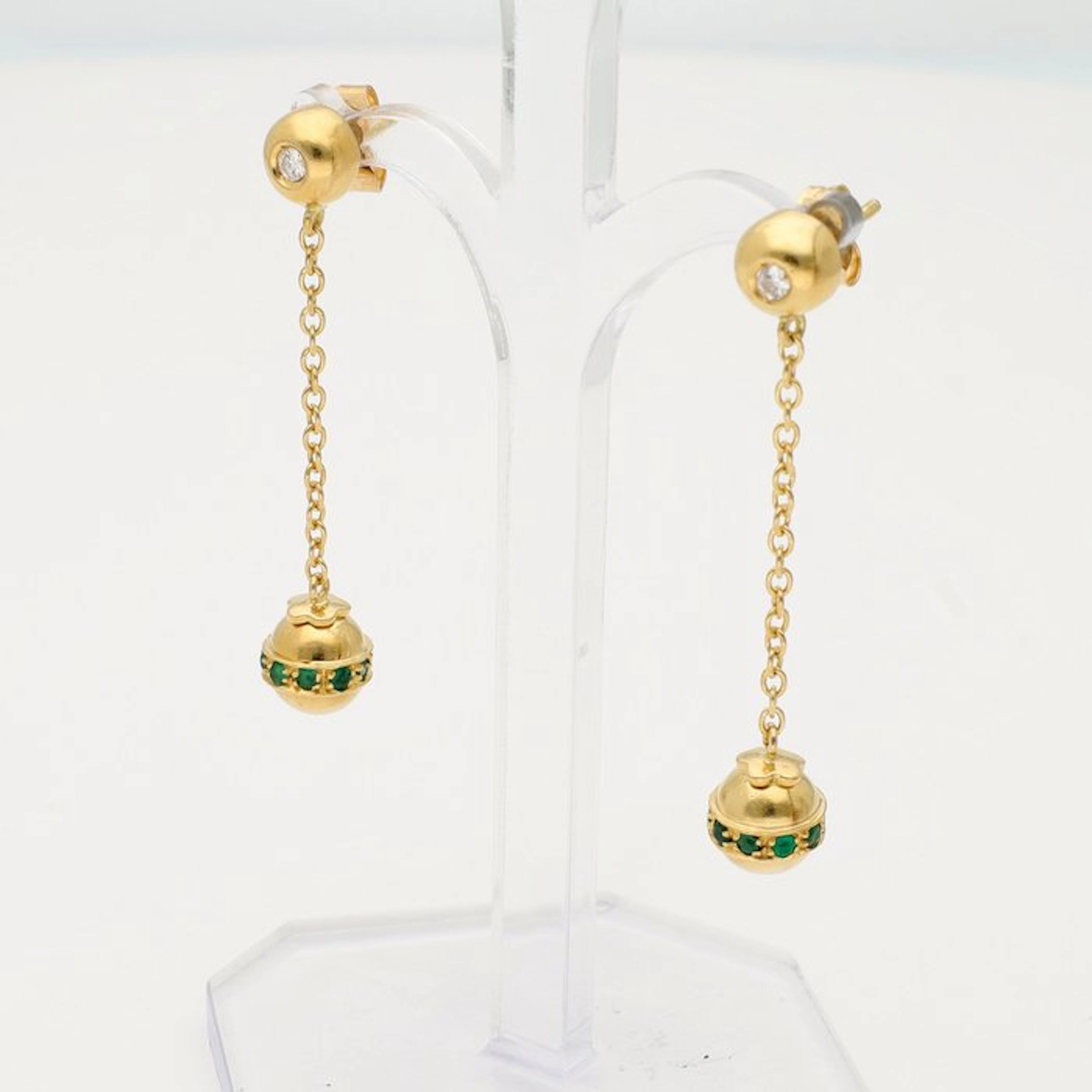Earrings - 18 kt. Yellow gold Diamond (Natural) - Emerald