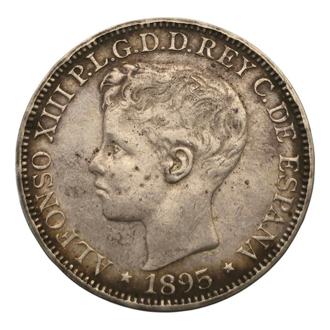 Spain. Alfonso XIII. 1 Peso/ 5 Pesetas 1895 Puerto Rico