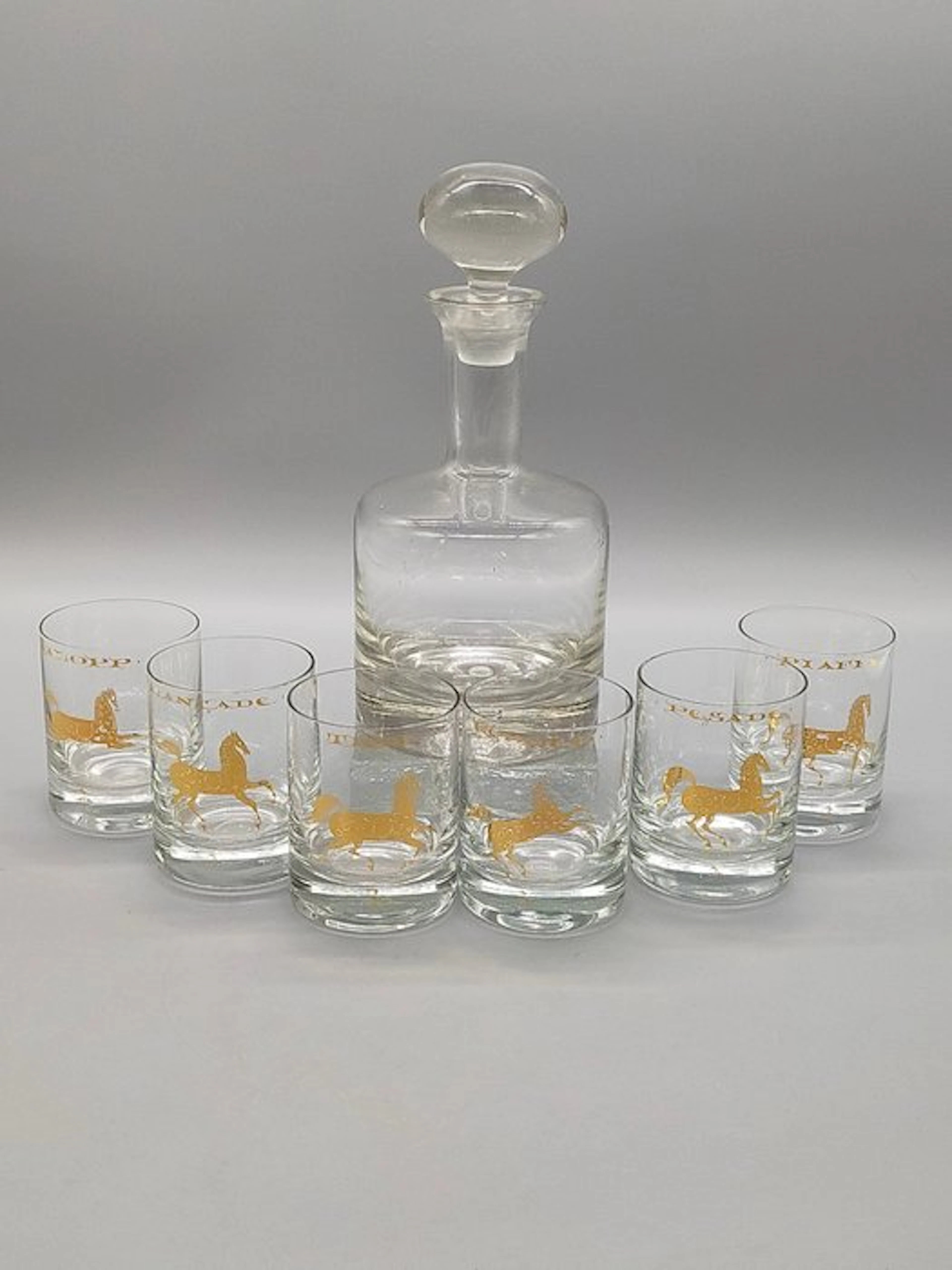 Elegantes Gläserset mit Karaffe – Goldene Pferde-Motive - Jar - Glass