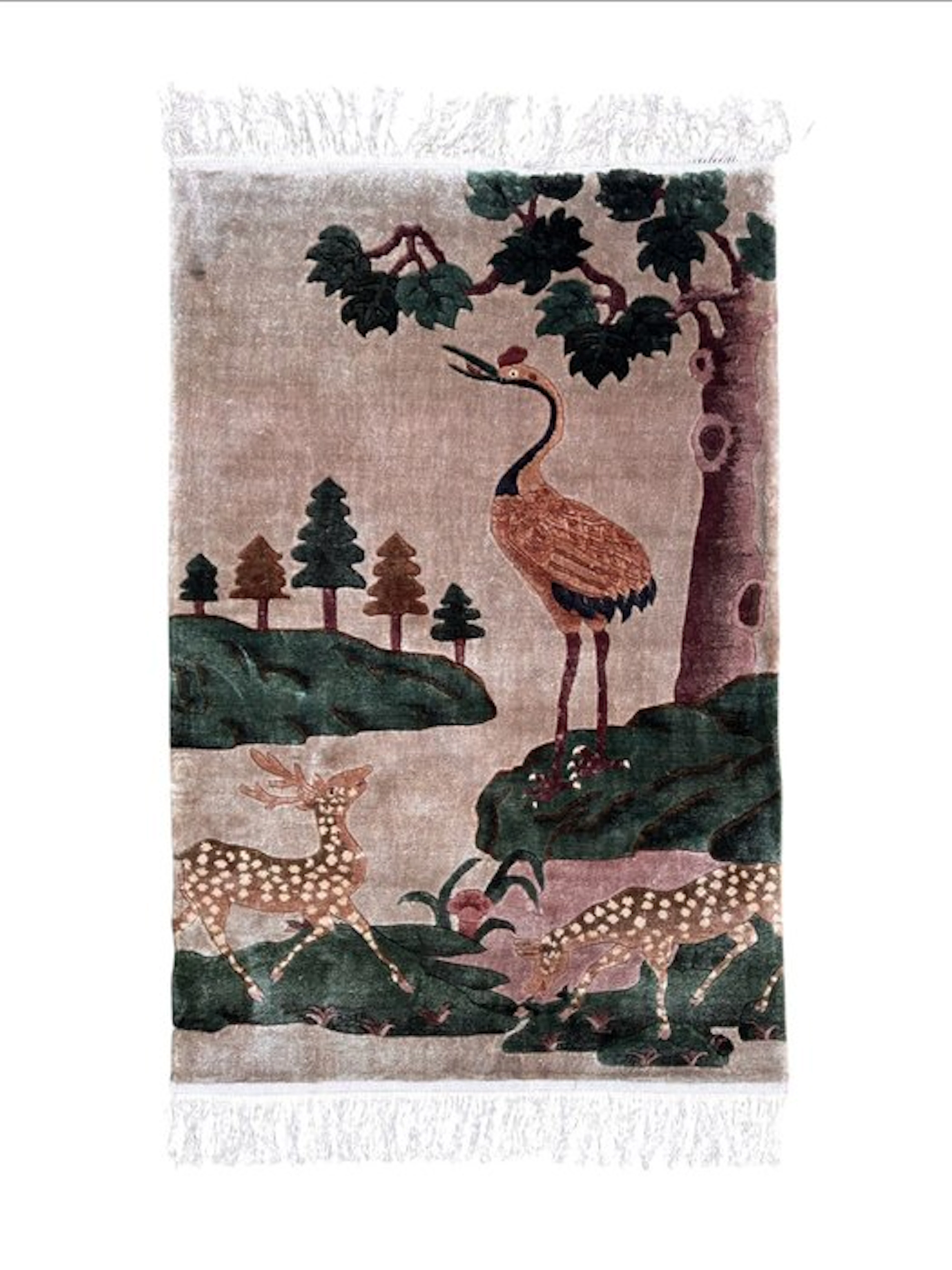 China, Forest animal pattern silk! - Rug - 92 cm - 62 cm - No Reserve!