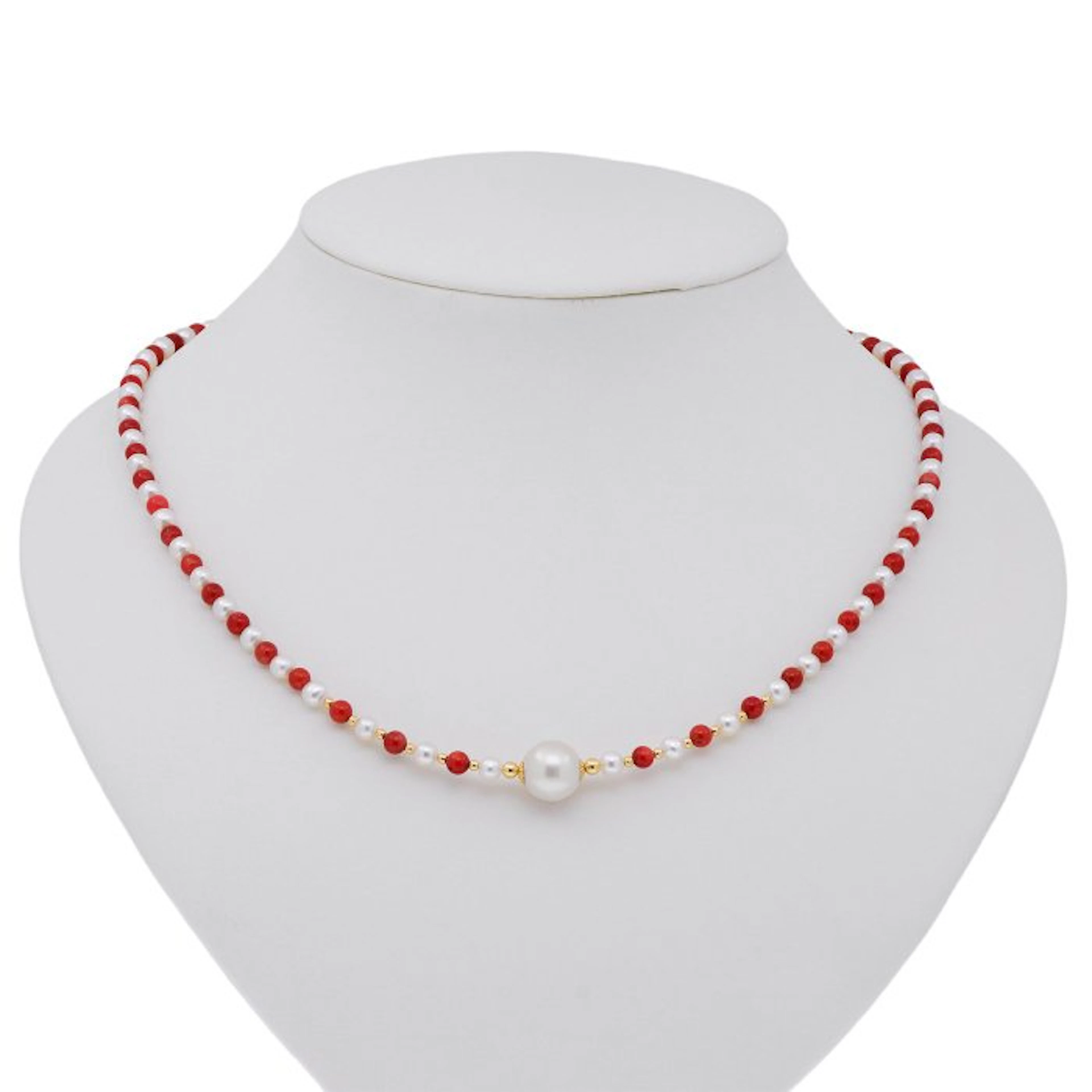 No reserve price - Necklace - 18 kt. Yellow gold Pearl - Pearl - Red Coral