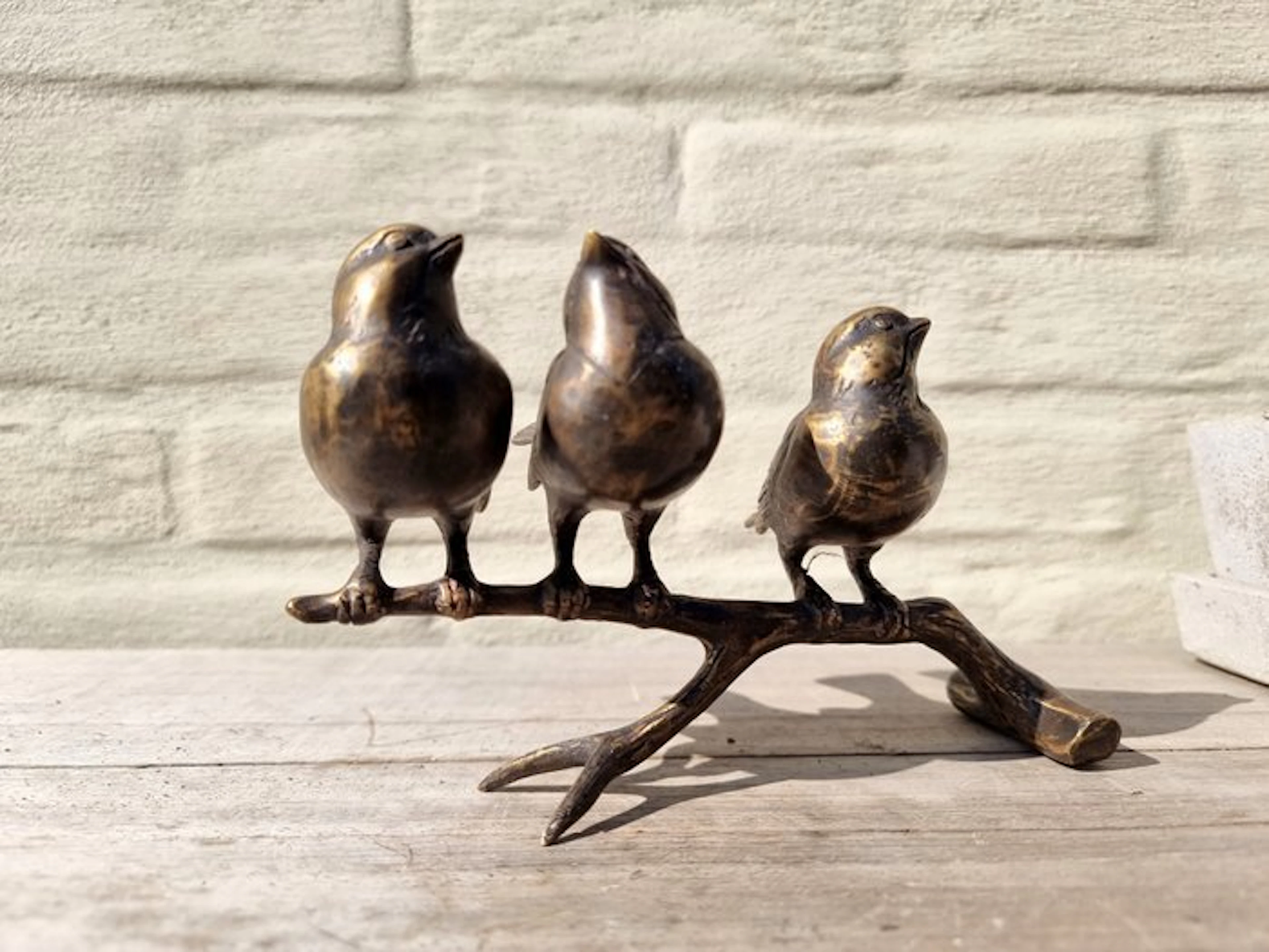 Figurine - Beeldje - 3 birds on a twig - Brons - Bronze