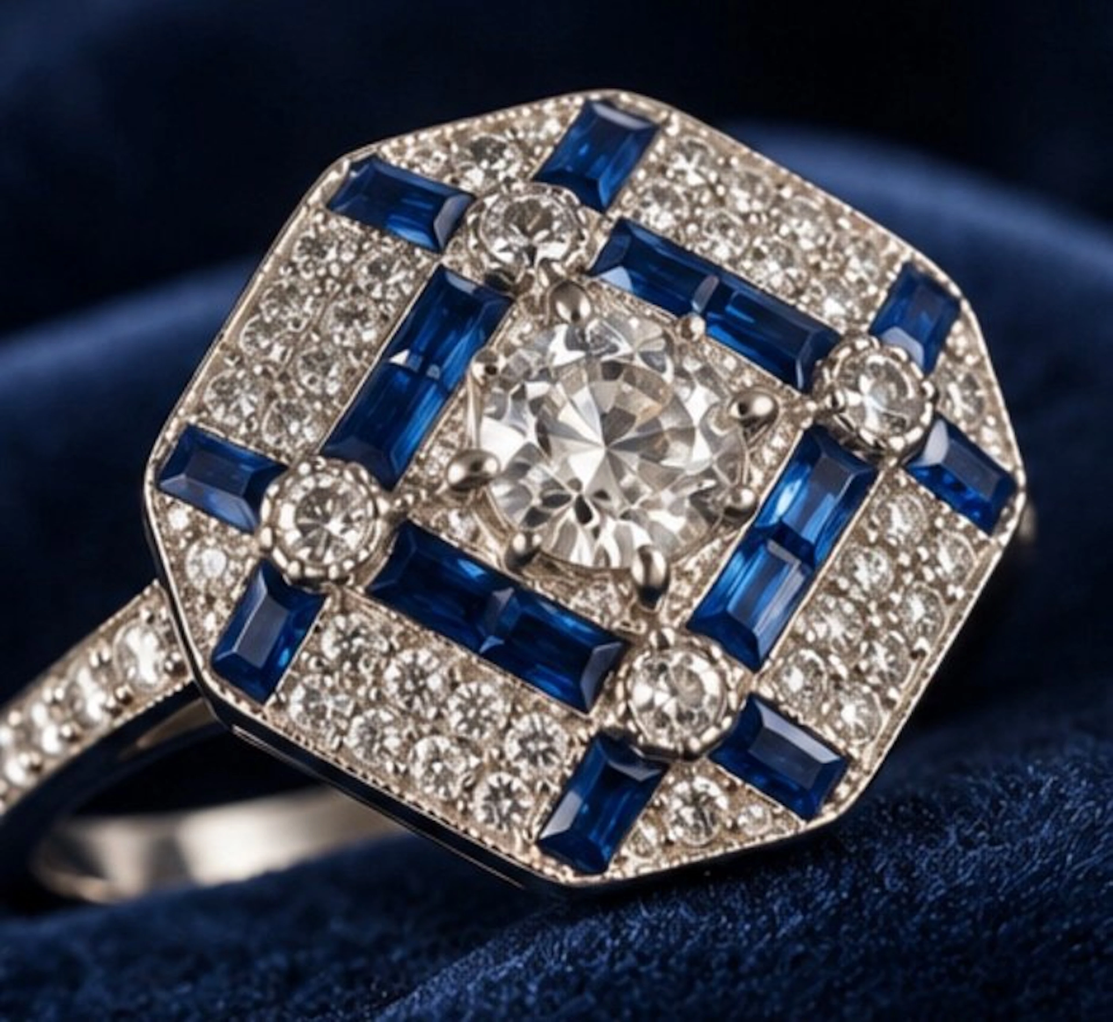 Art Deco Geometric Cocktail Ring – 925 Sterling Silver - Ring