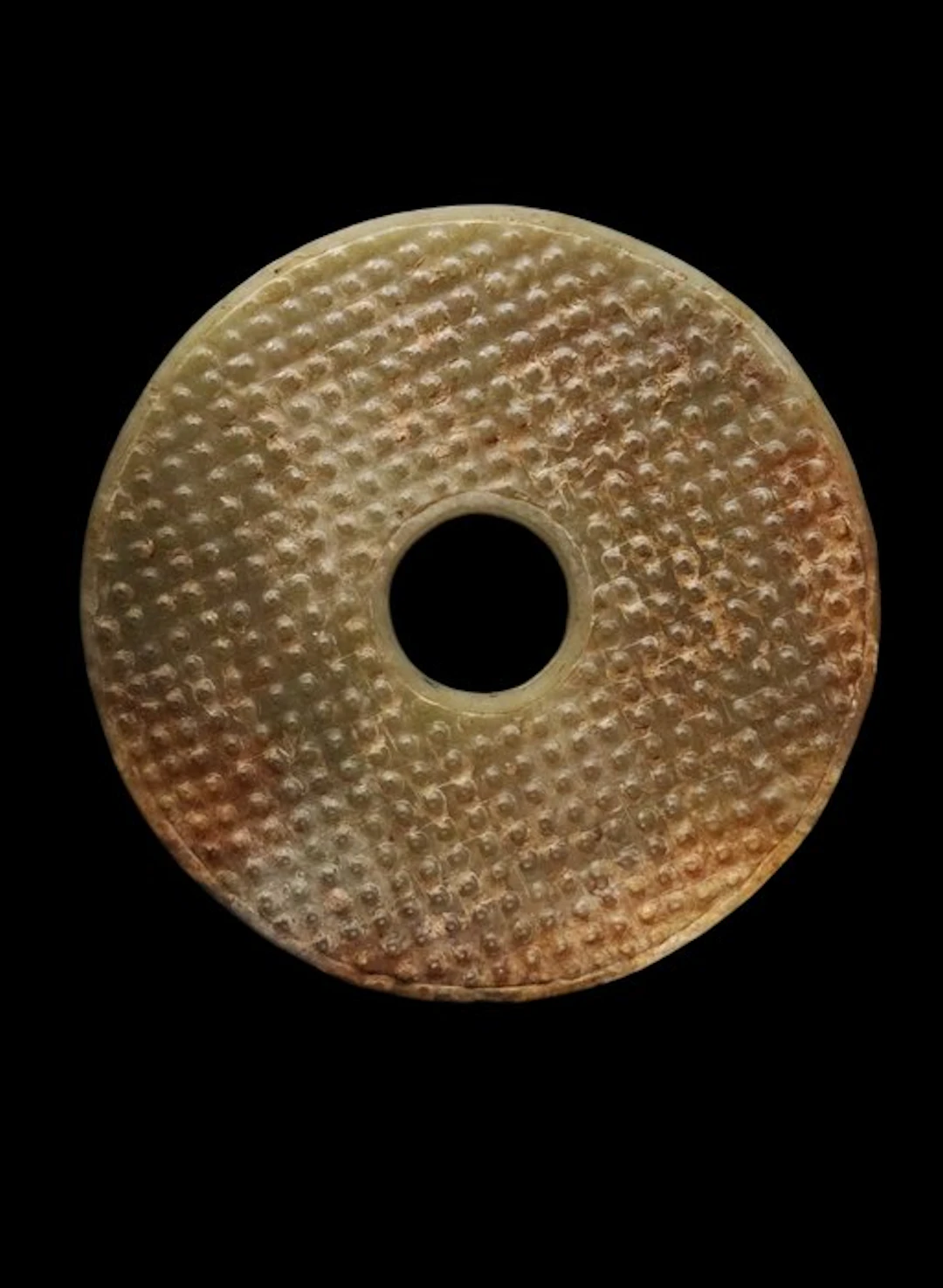 Ancient Chinese - Large jade bi disc - grain-patterned...