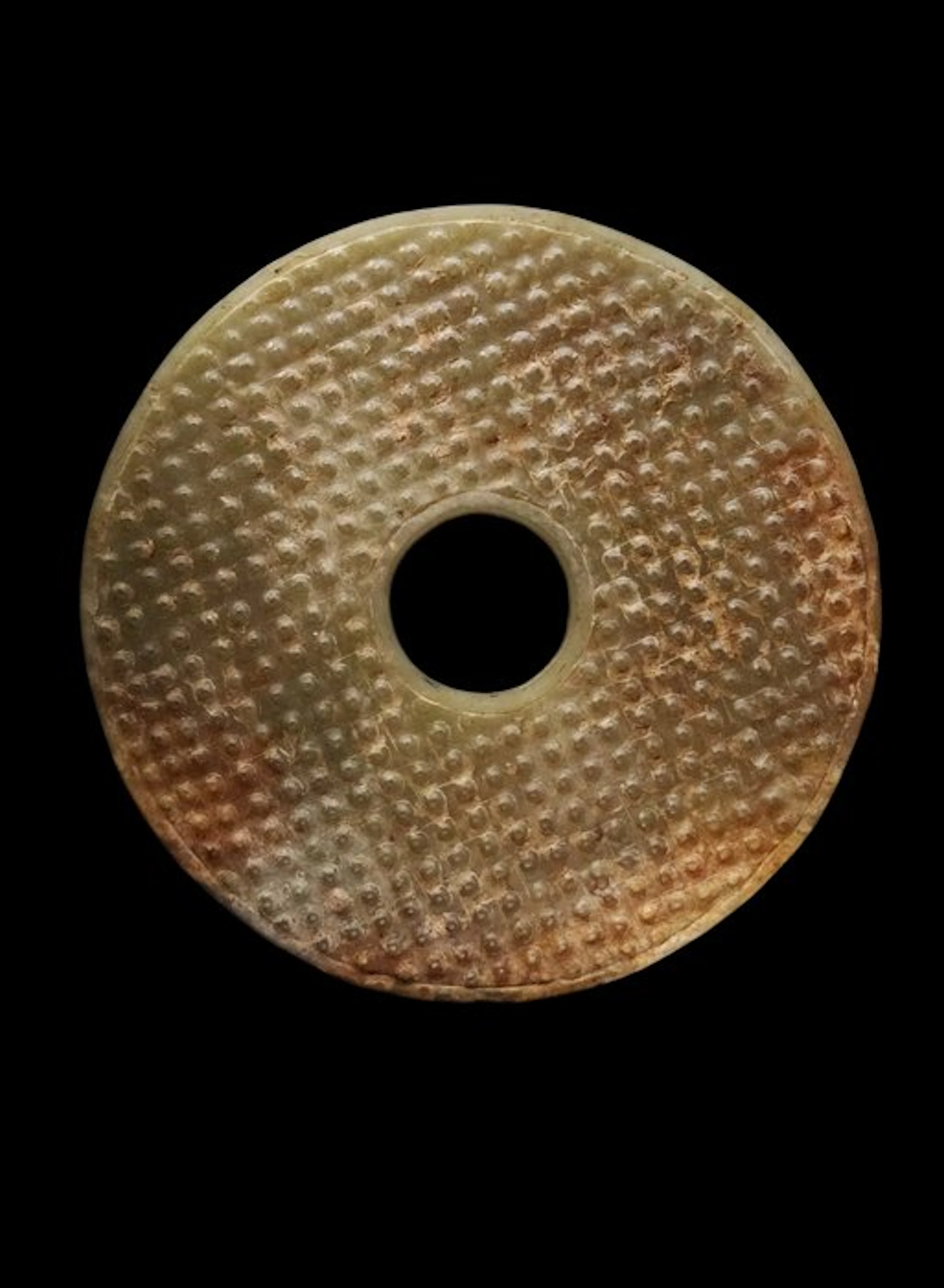 Ancient Chinese - Large jade bi disc - grain-patterned...