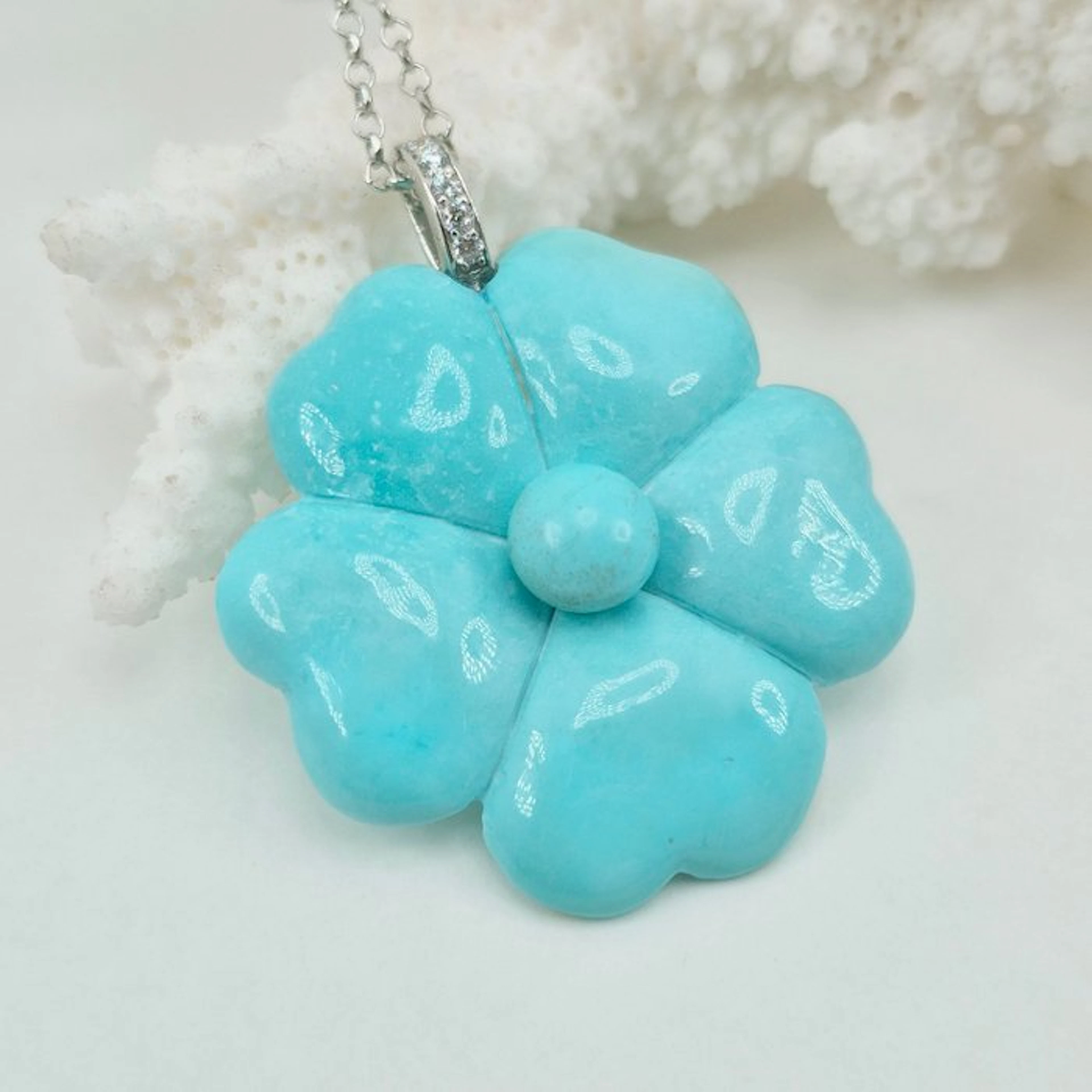 Turquoise - Silver - Necklace with pendant - Natural Turkish cheese