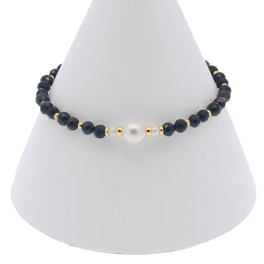 No reserve price - Bracelet - 18 kt. Yellow gold Pearl - Sapphire