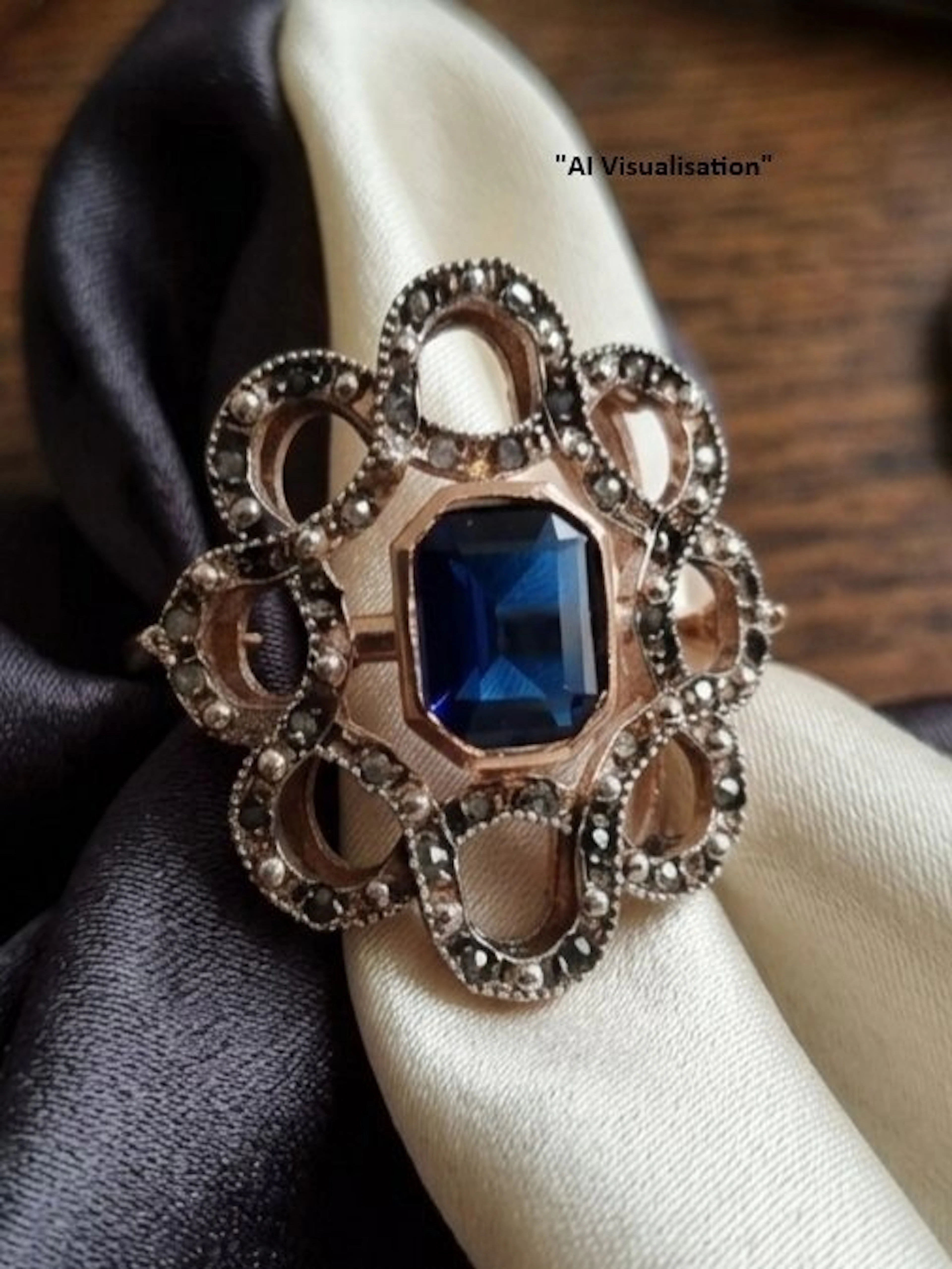 No reserve price - Ring - 9 kt. Silver, Rose gold Sapphire - Diamond